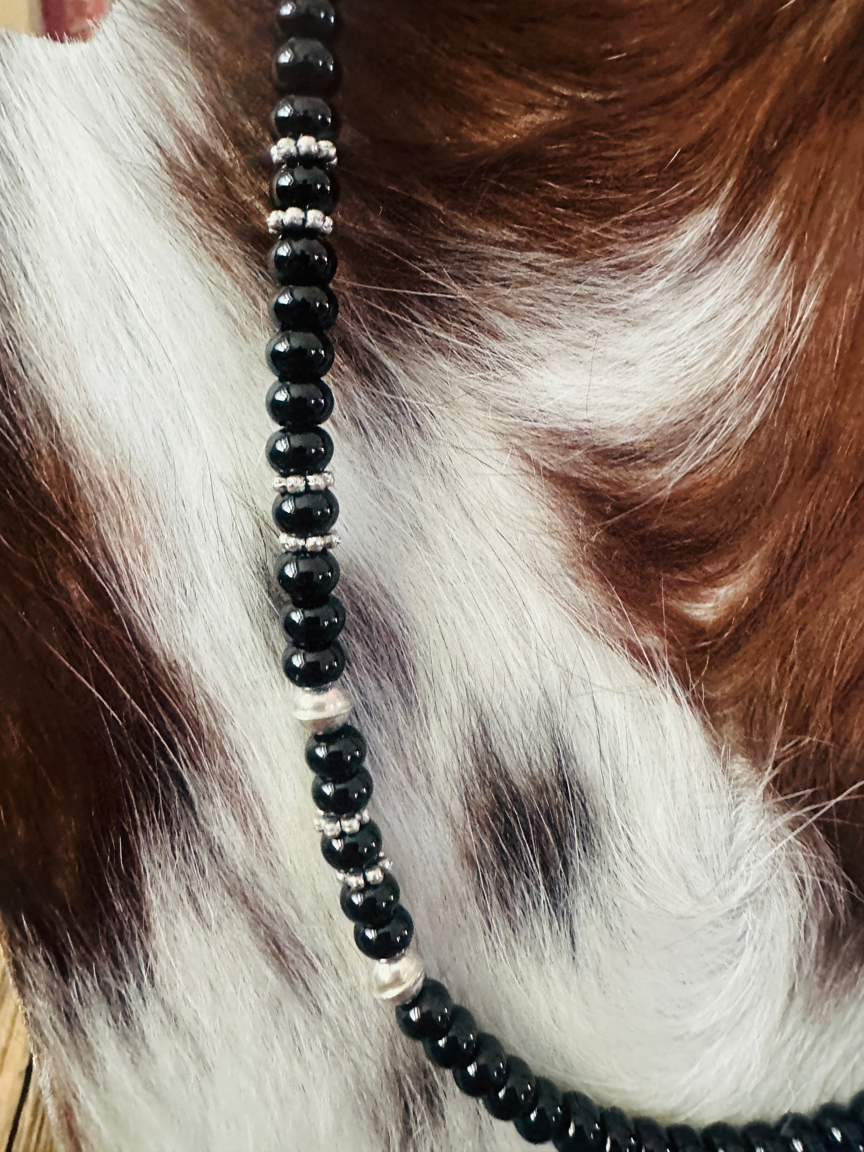 Handcrafted Black Onyx & Sterling Silver Beaded 18” Necklace by T & R Singer