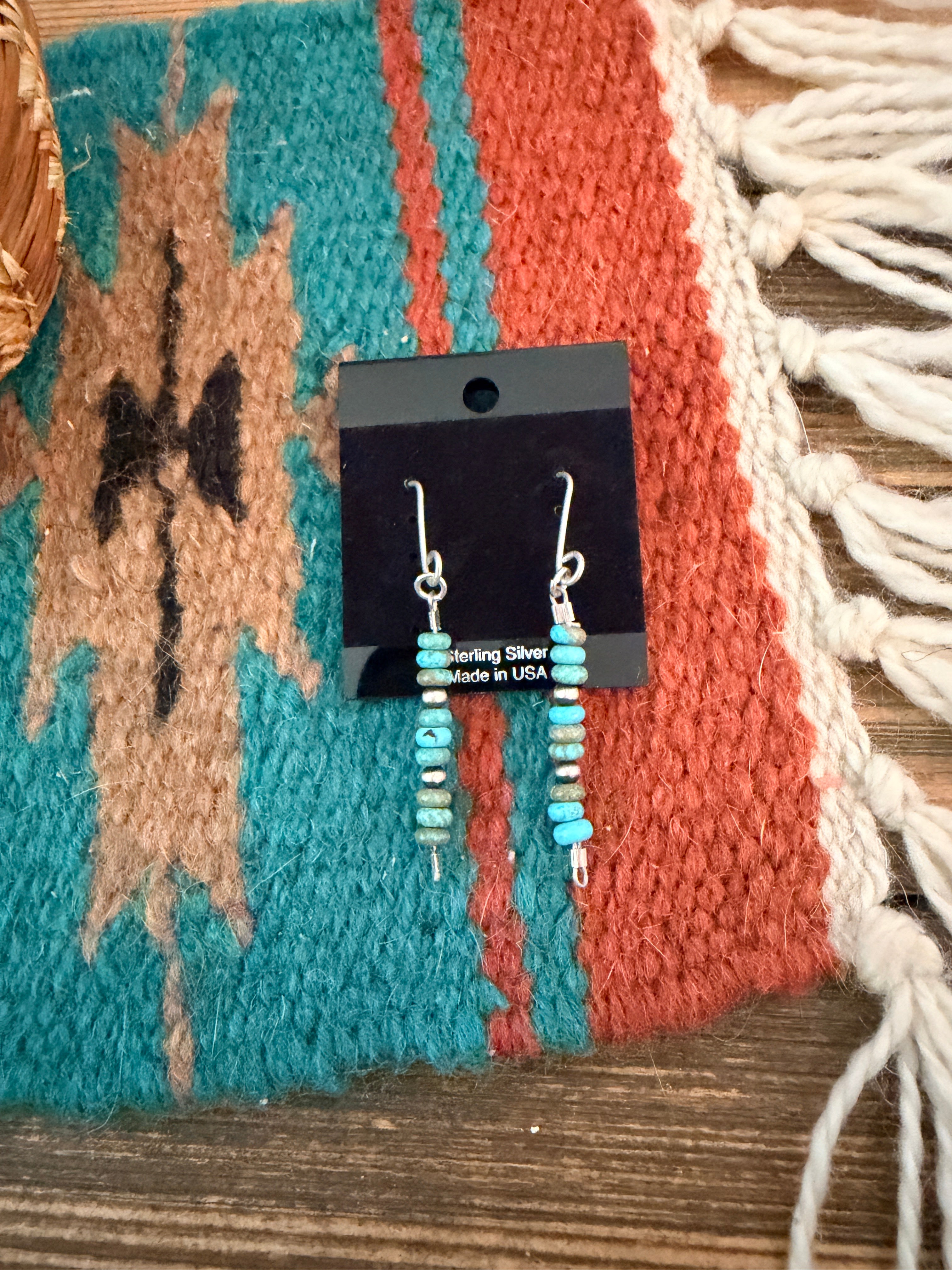 Handmade Sterling Silver and Turquoise Beaded Dangle Earrings