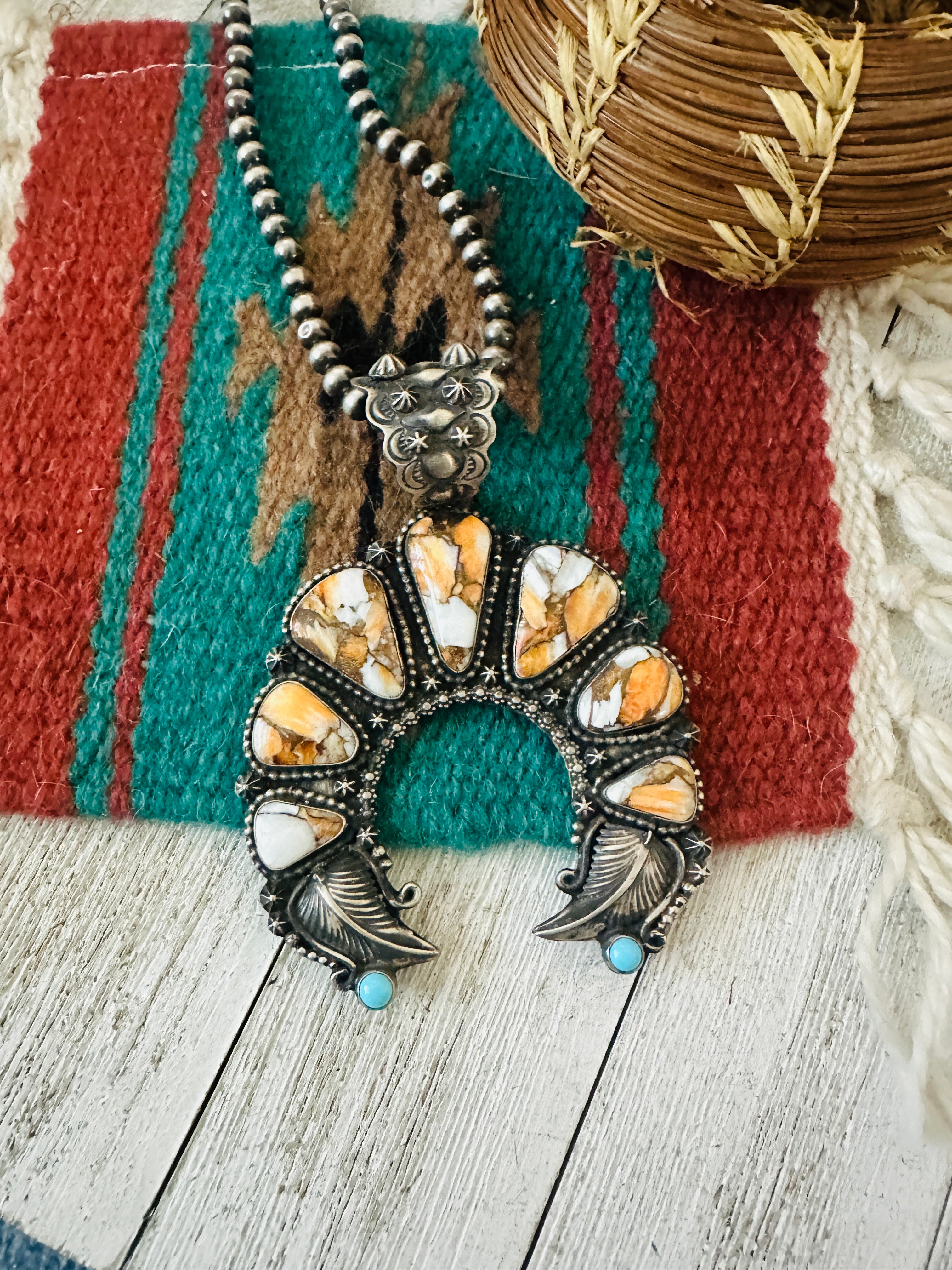 Handcrafted Sterling Silver, Spice & Turquoise Naja Pendant by Shawn Cayatineto