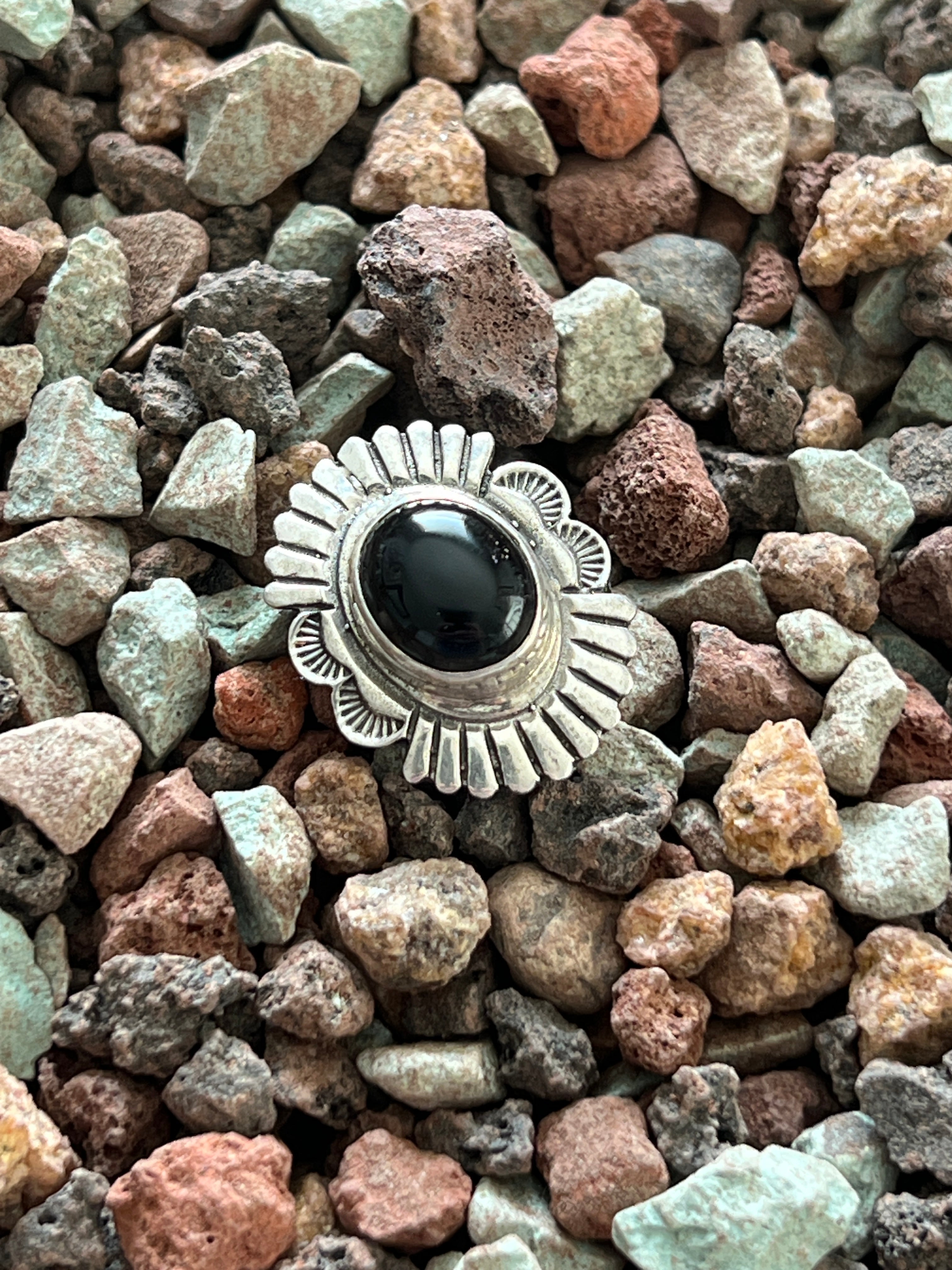 Sterling Silver and Oval Onyx Concho Slide