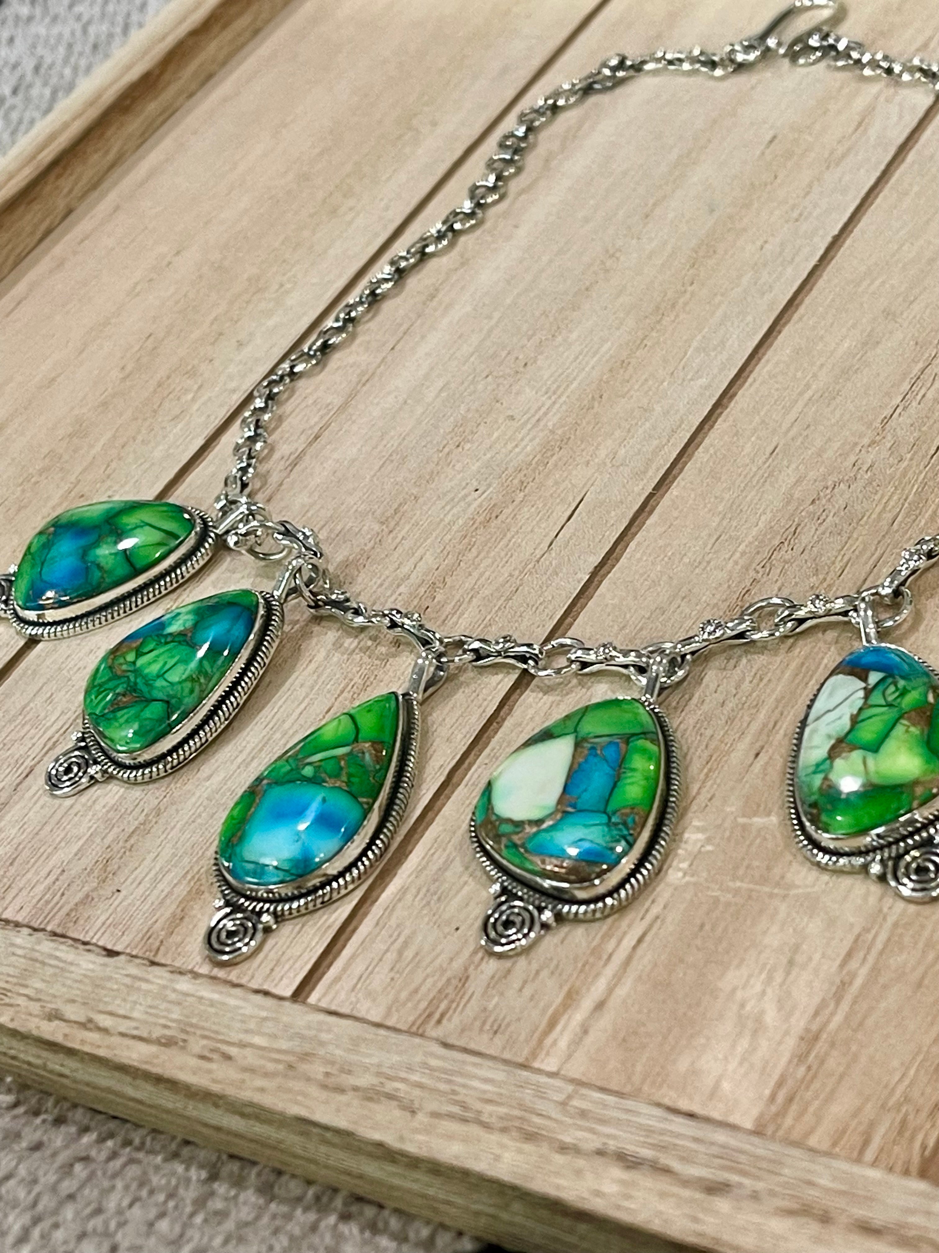 Beautiful Handmade Peacock Dahlia Dangle Necklace