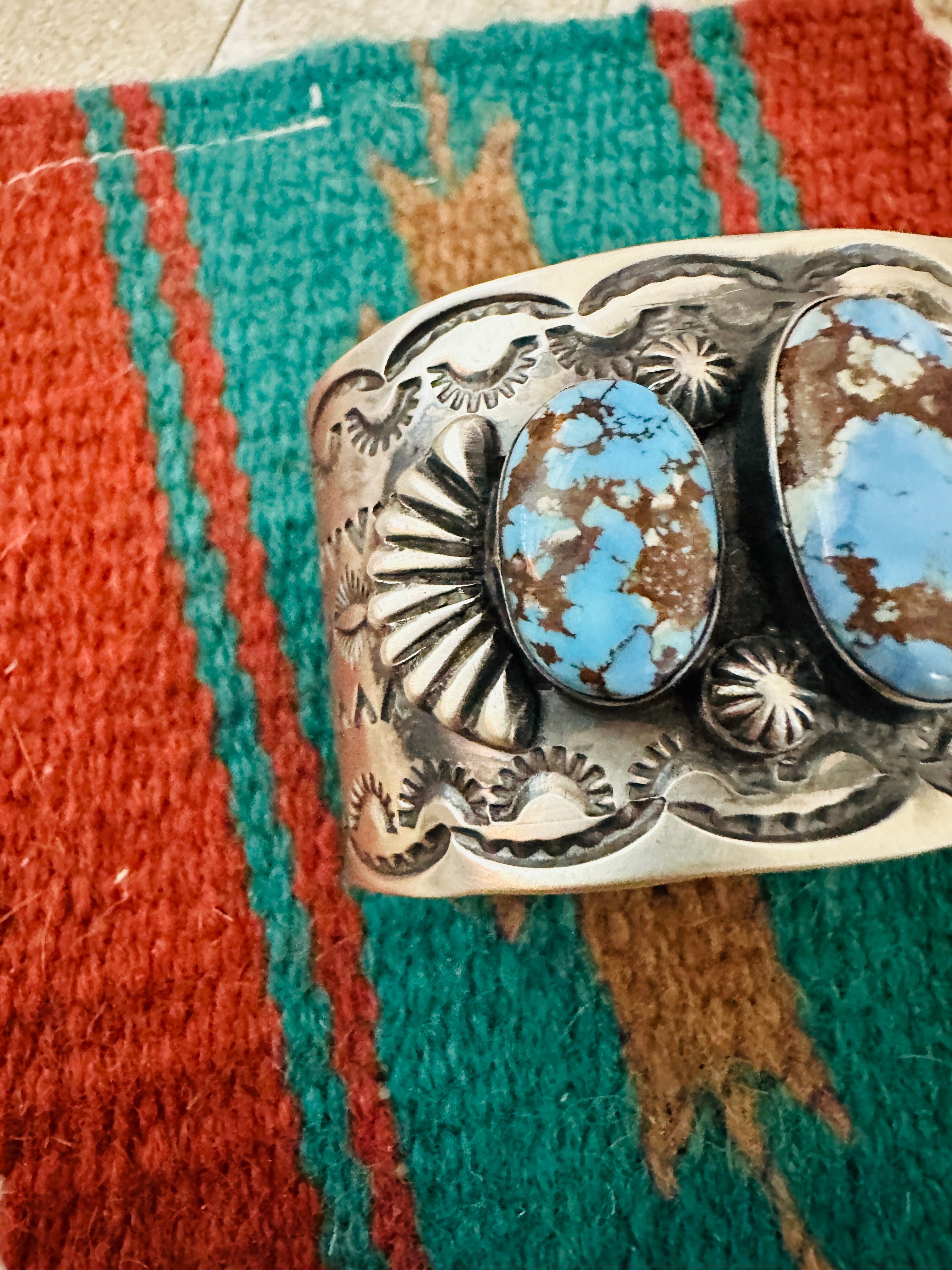 Handcrafted Sterling Silver & Golden Hills Turquoise Cuff Bracelet by Chimney Butte /