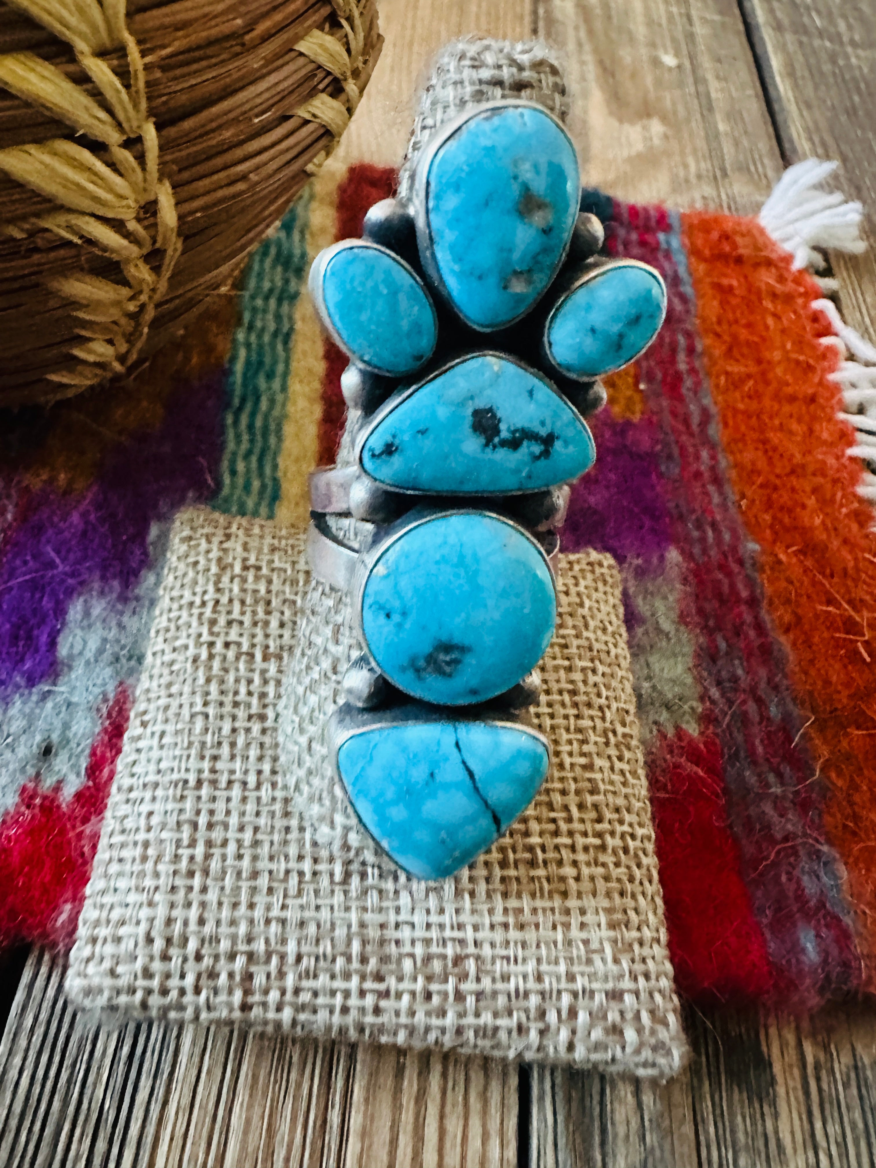 Handcrafted Turquoise & Sterling Silver Ring Size 9 by Blaine Yellowhorse