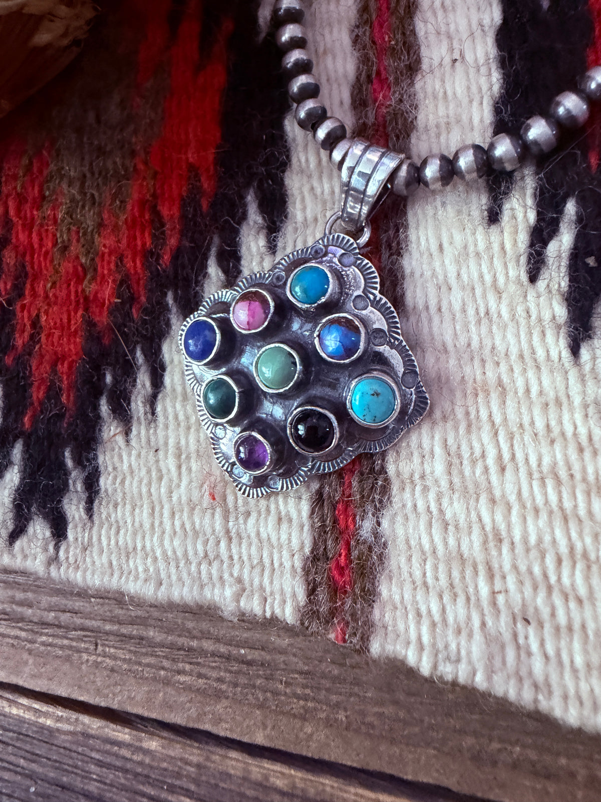 Handcrafted Sterling Silver and Multi Stone Cluster Bear Pendant by Tina Benally