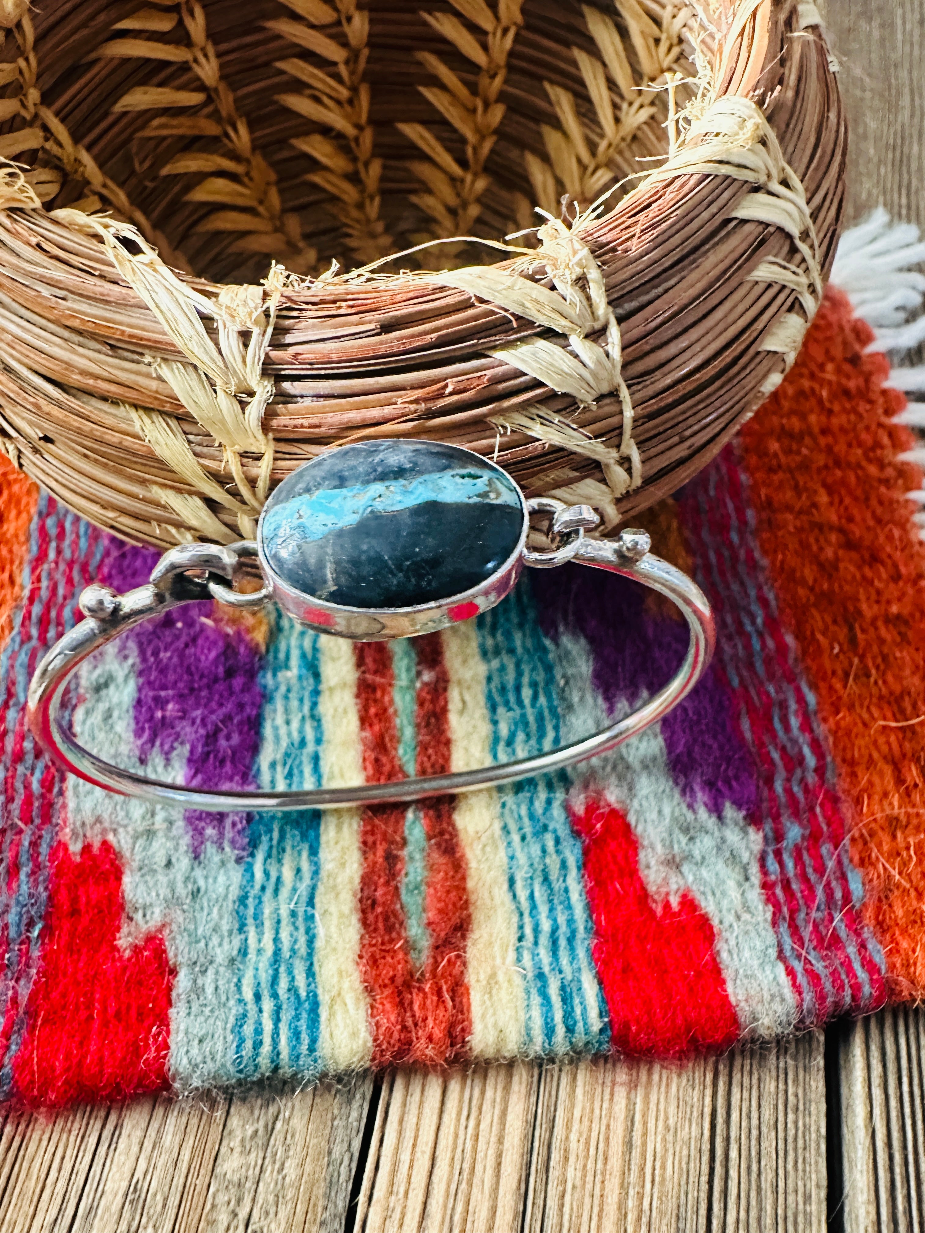 Handcrafted Turquoise & Sterling Silver Hinged Bangle Bracelet