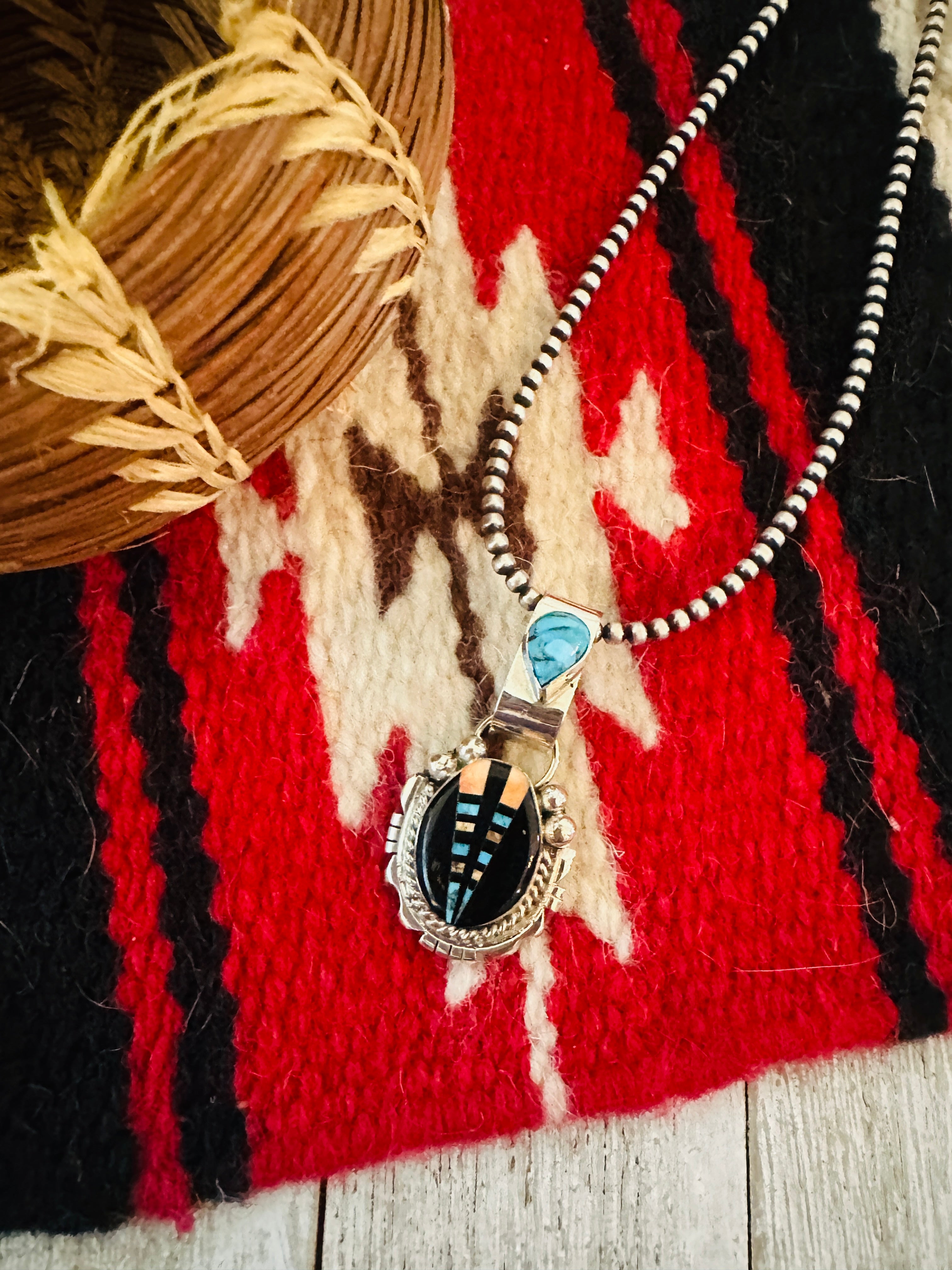 Handcrafted Sterling Silver and Multi Stone Inlay Pendant by Ray Jack