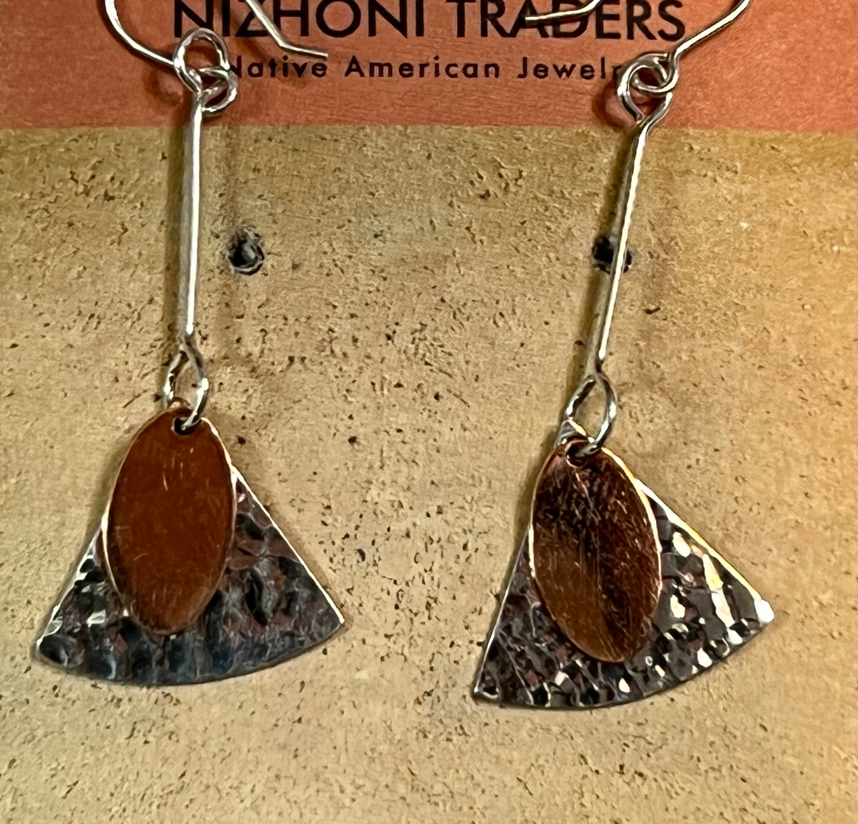 Hammered Copper & Silver Shapes Drop Earrings