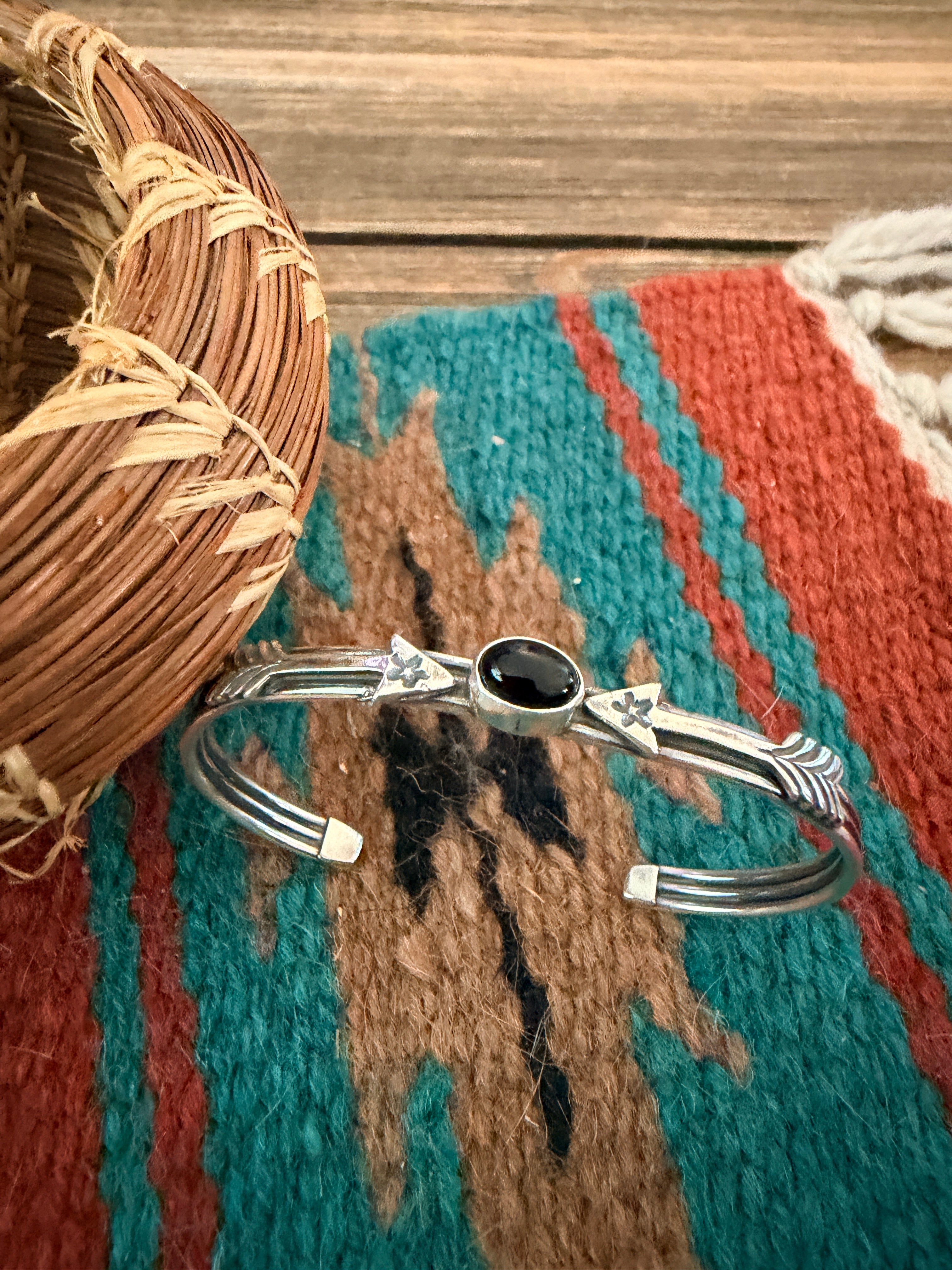Handcrafted Sterling Silver & Onyx Arrow Cuff Bracelet