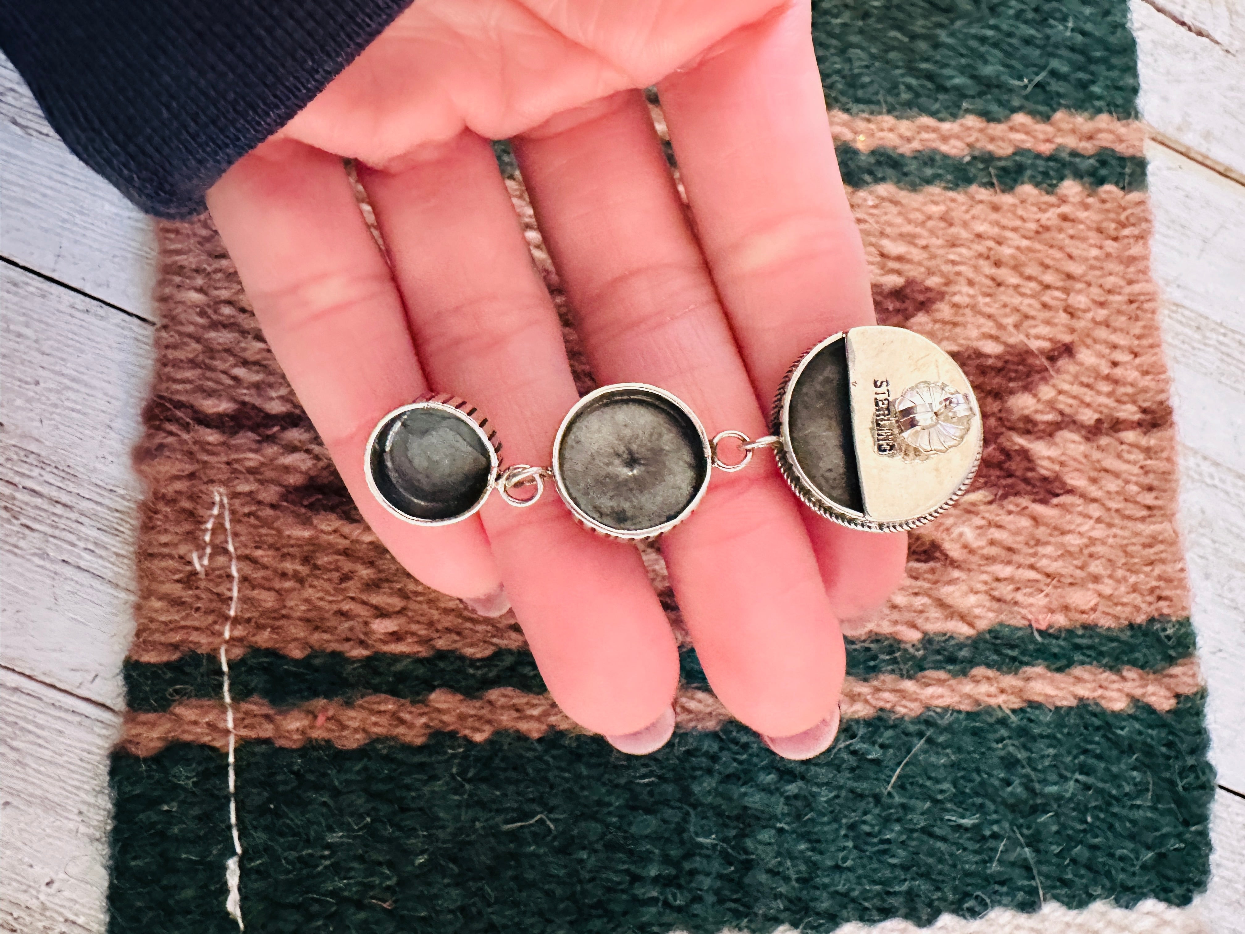 Handcrafted Hand Stamped Sterling Silver & Turquoise Concho Dangle Earrings