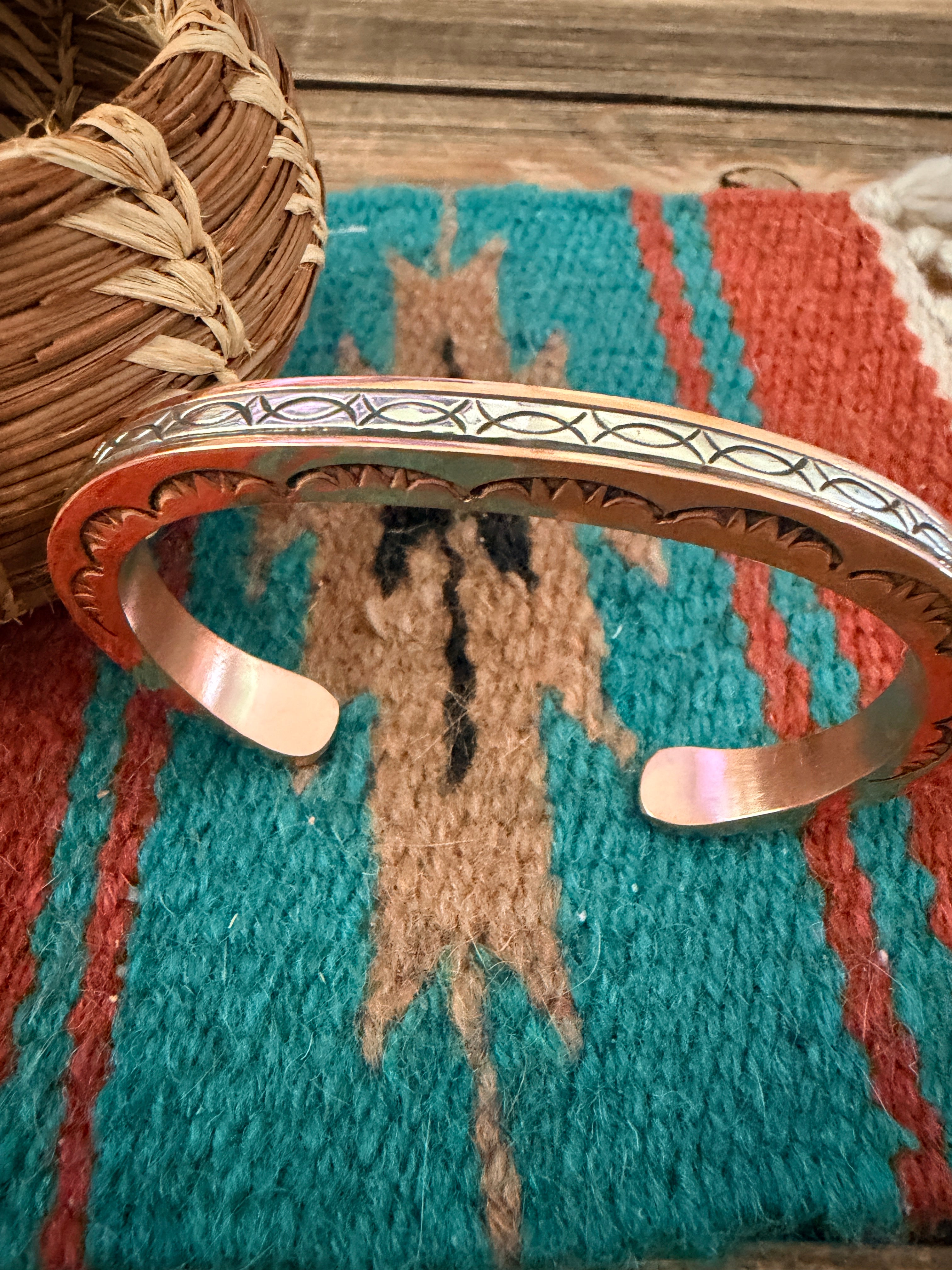 Handcrafted Copper & Sterling Silver Cuff Bracelet by Wylie Secatero