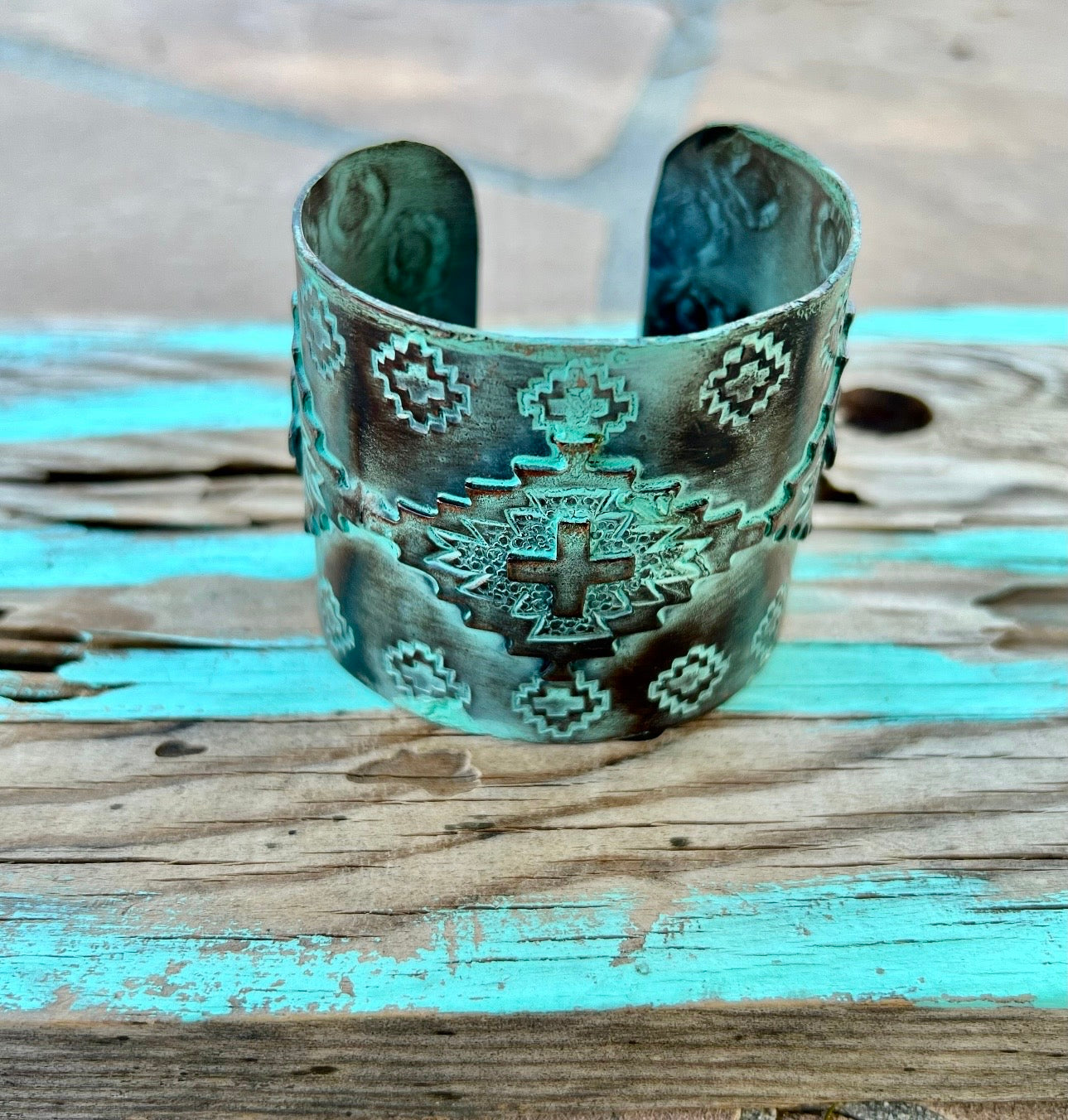 Brass Patina Cross Cuff Bracelet