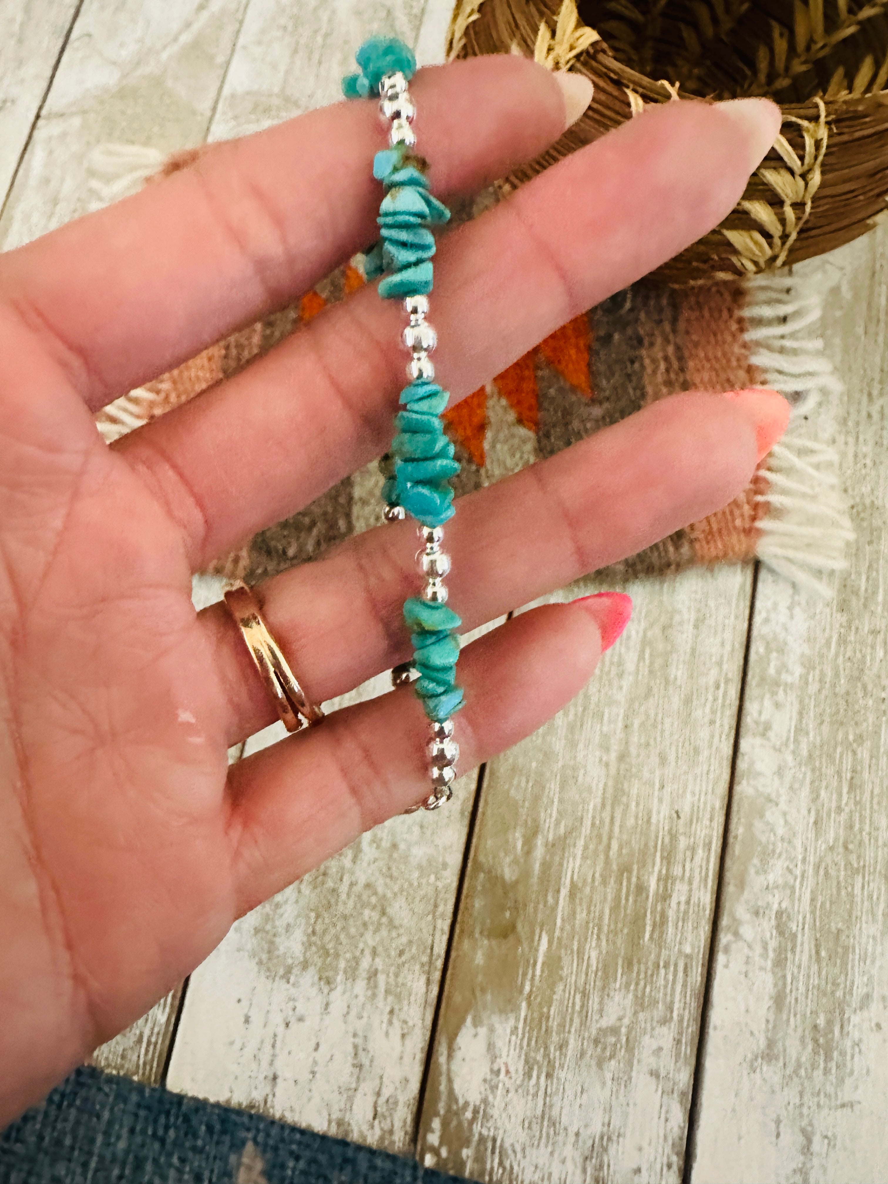 Handcrafted Sterling Silver Pearl & Turquoise Beaded Bracelet