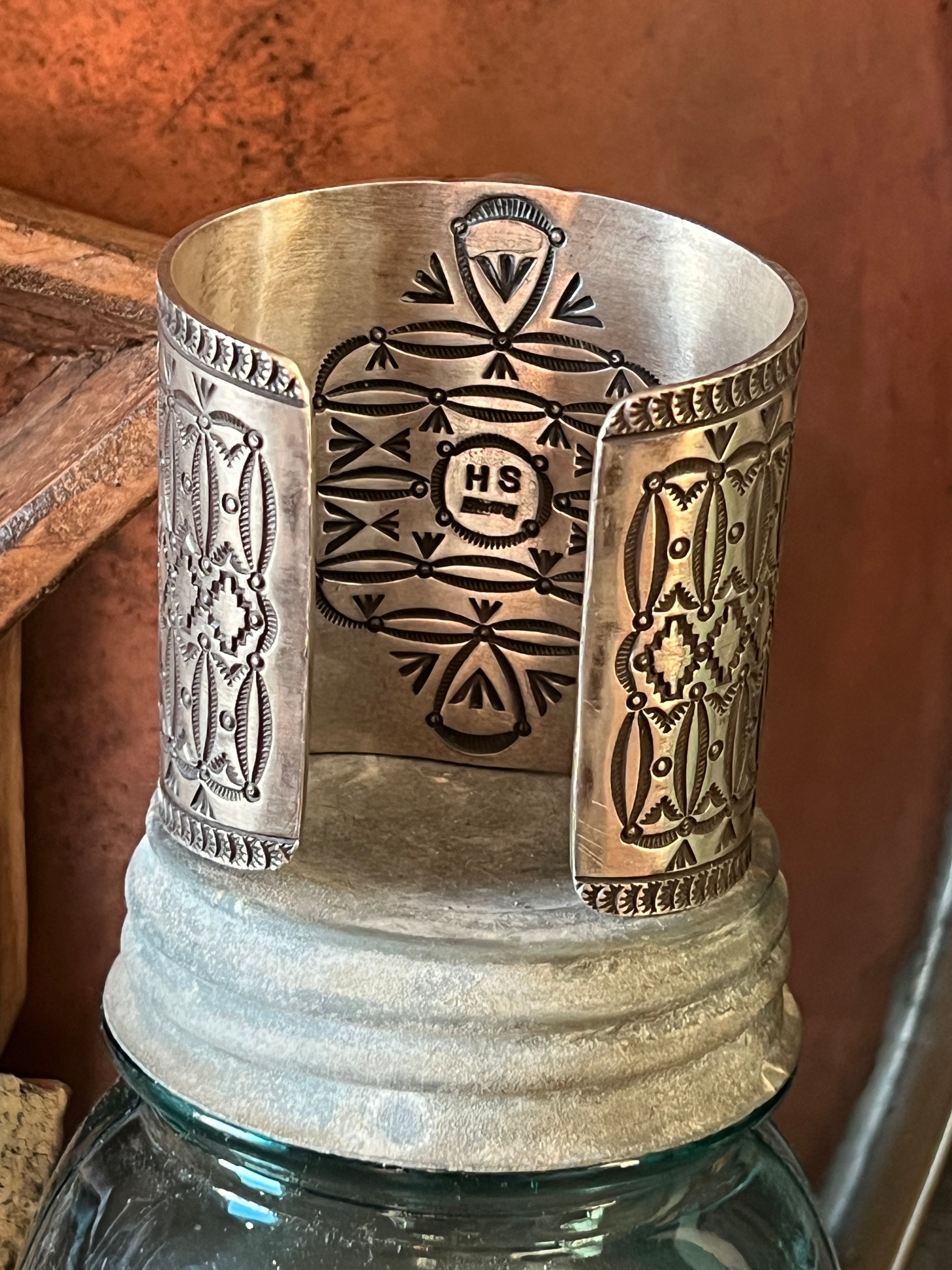 Handcrafted Hefty Sterling Silver and Sonoran Turquoise Cuff Bracelet by Herman Smith /