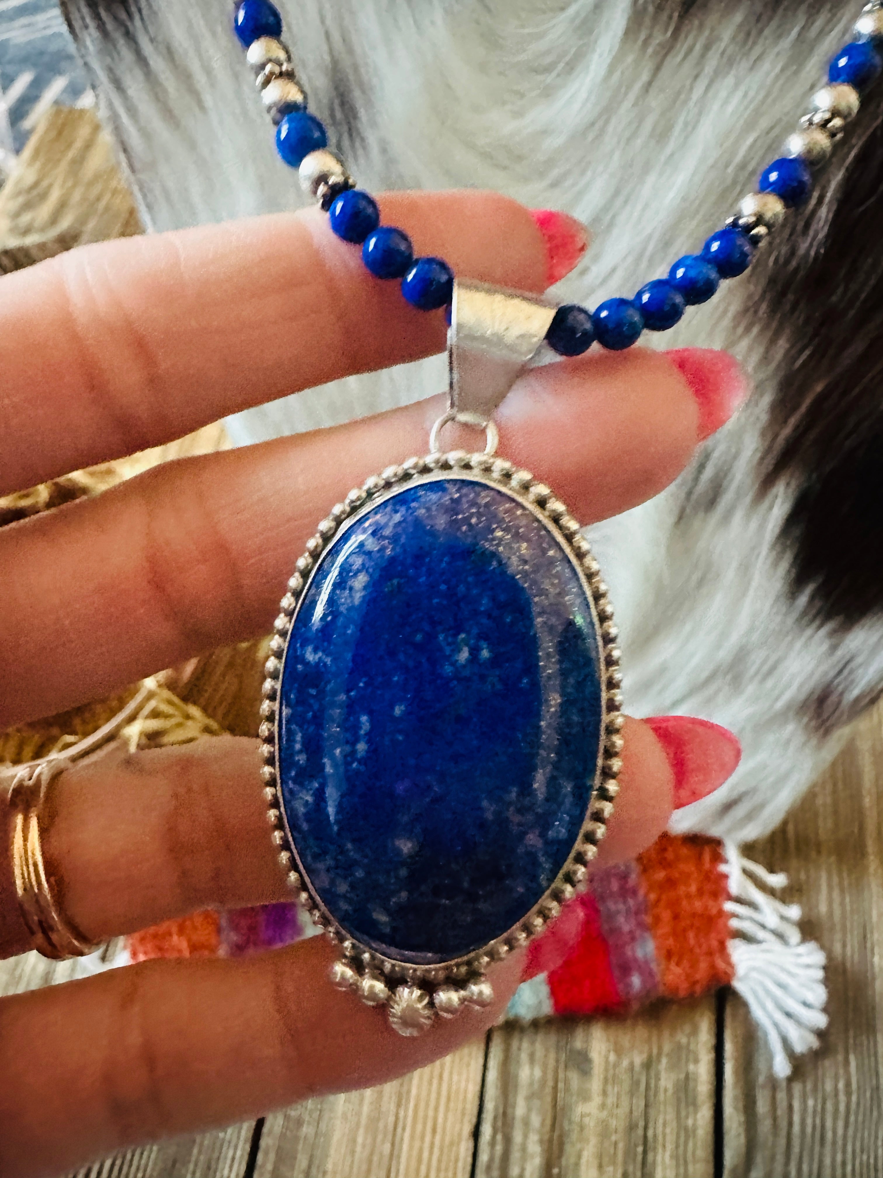 Handcrafted Lapis & Sterling Silver Beaded Necklace