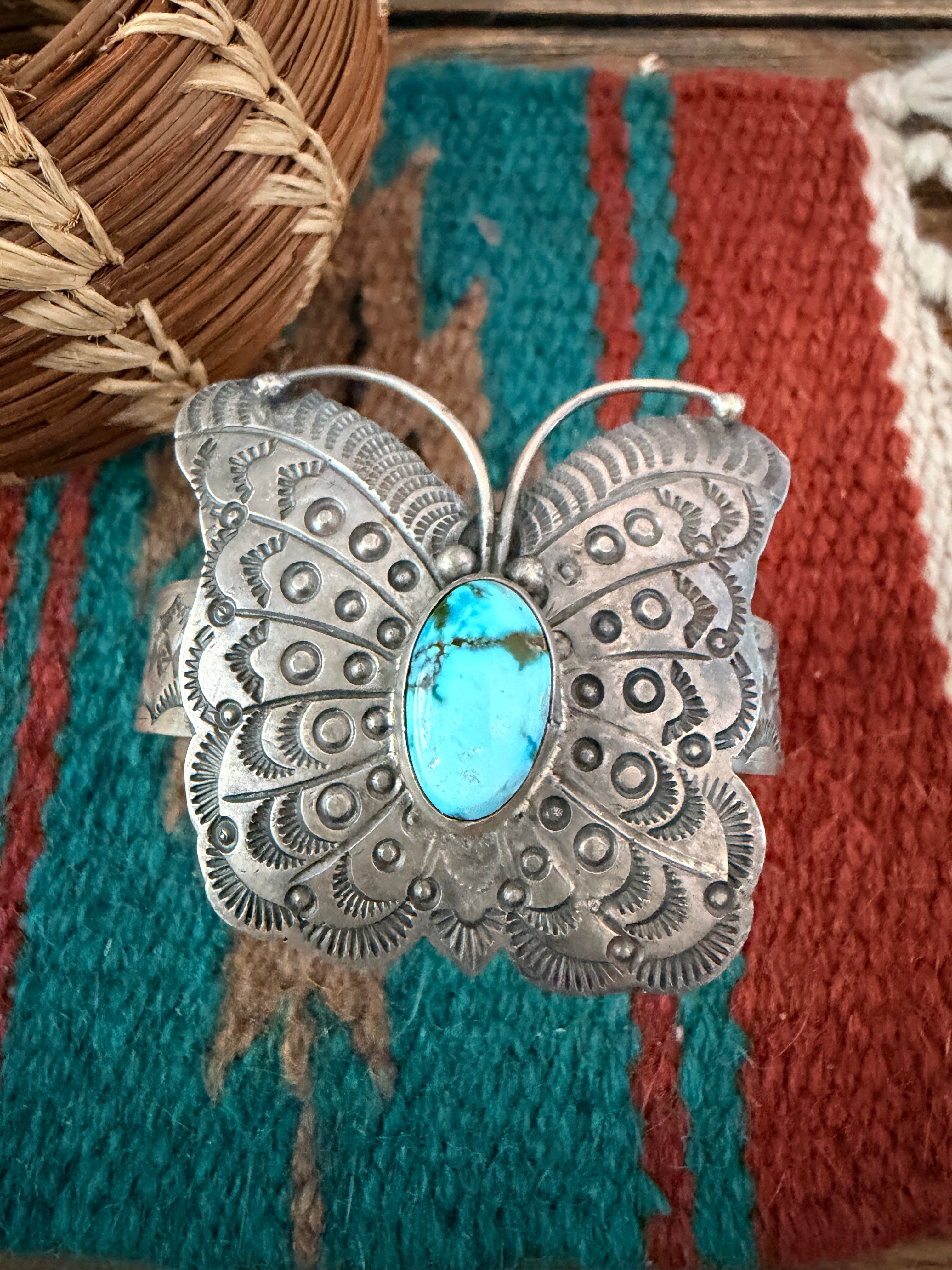 Handcrafted Turquoise & Sterling Silver Butterfly Cuff Bracelet by Bobby Johnson