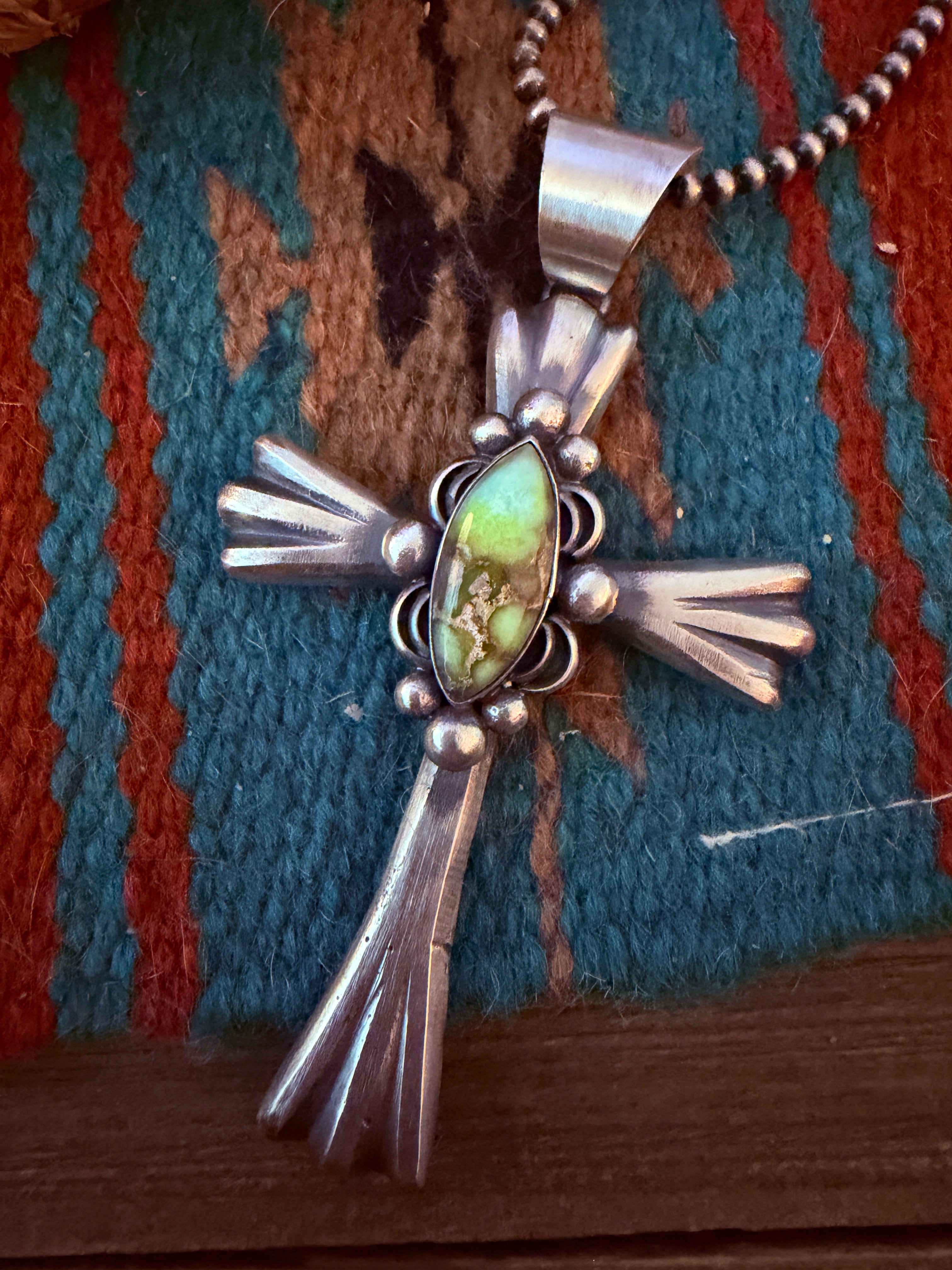 Handcrafted Palomino Turquoise & Sterling Silver Cross Pendant by Chimney Butte