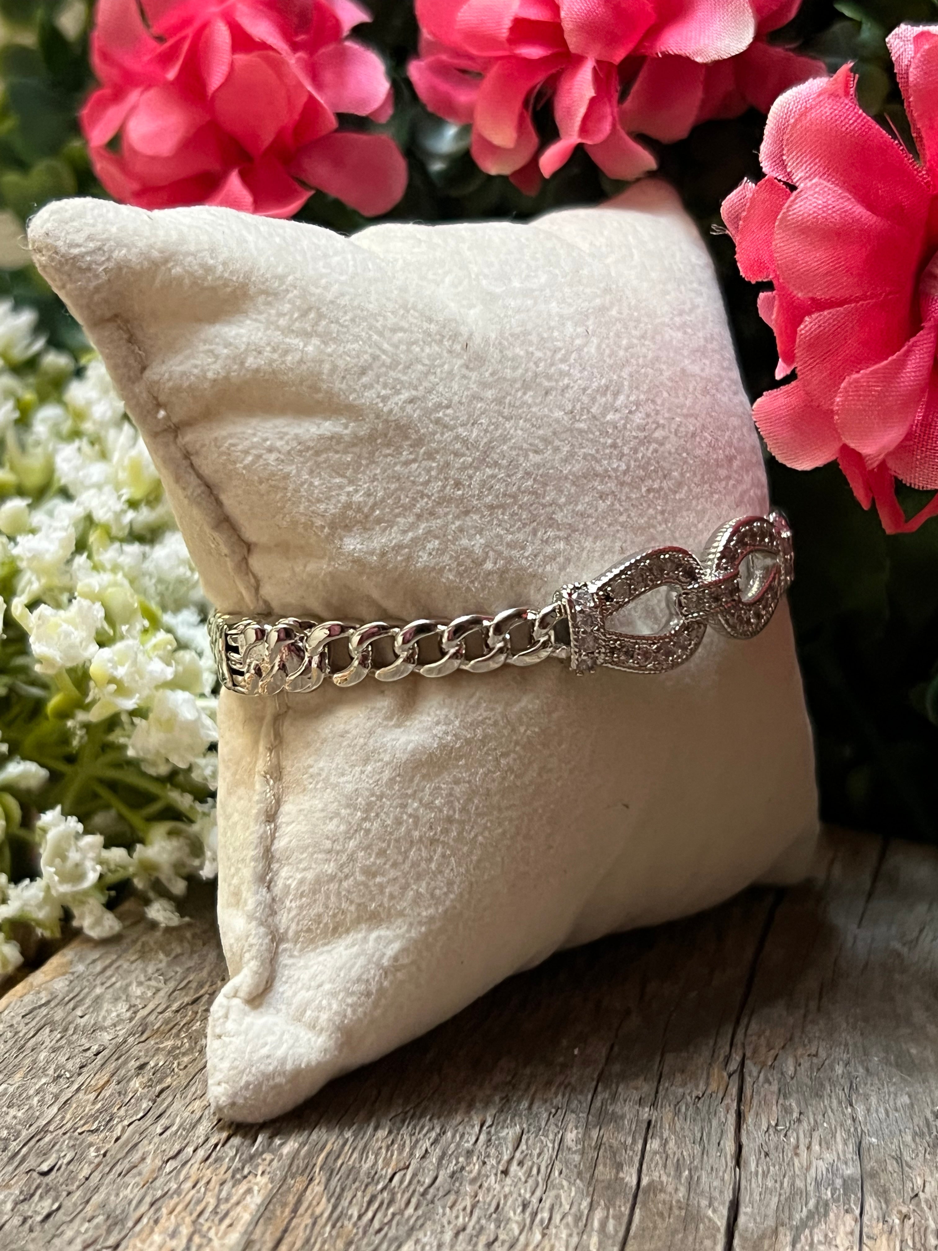 Silver Plated CZ HorseBit Bangle Bracelet