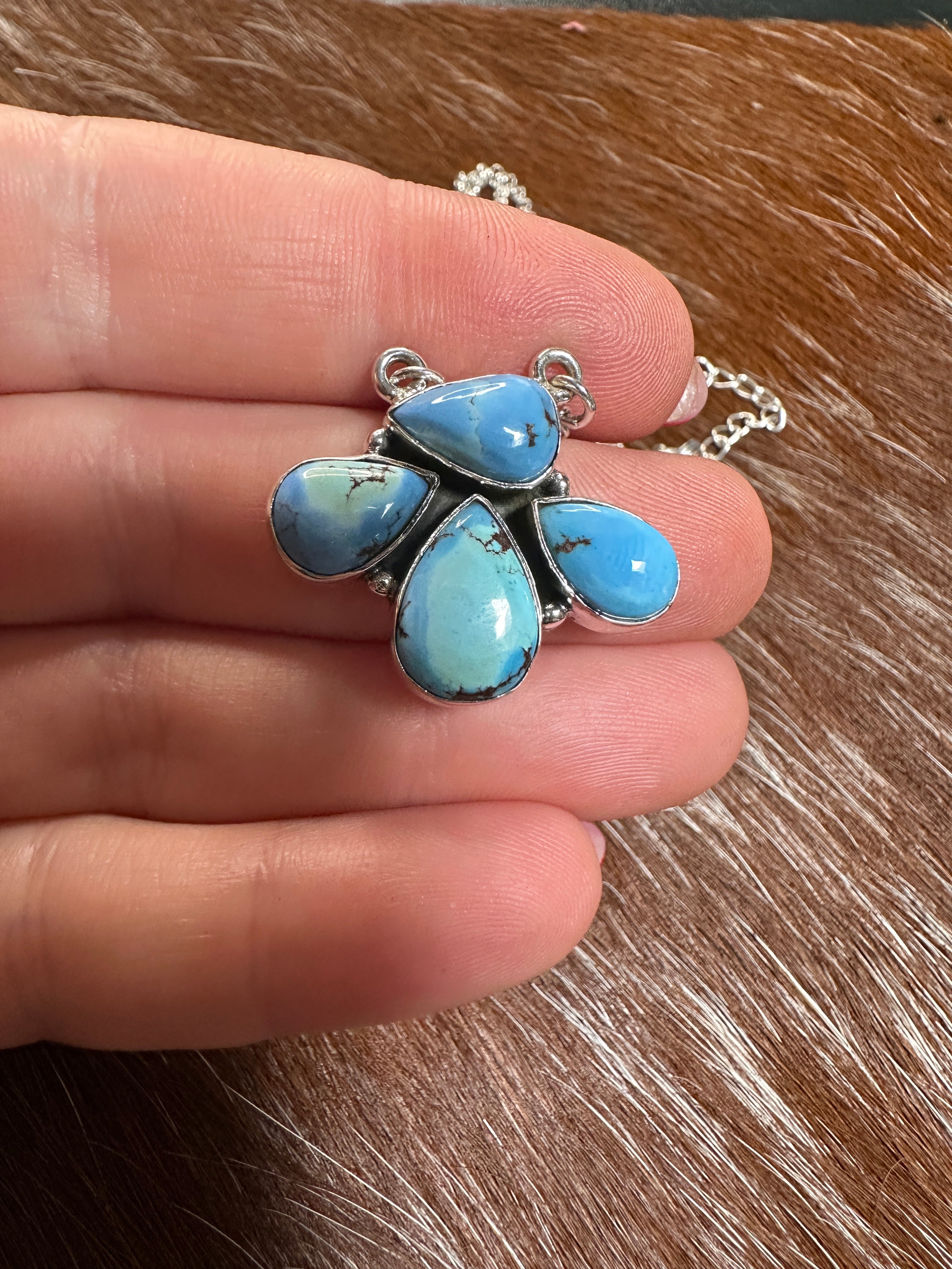 Beautiful Handmade Sterling Silver & Golden Hills Turquoise Backroads Necklace