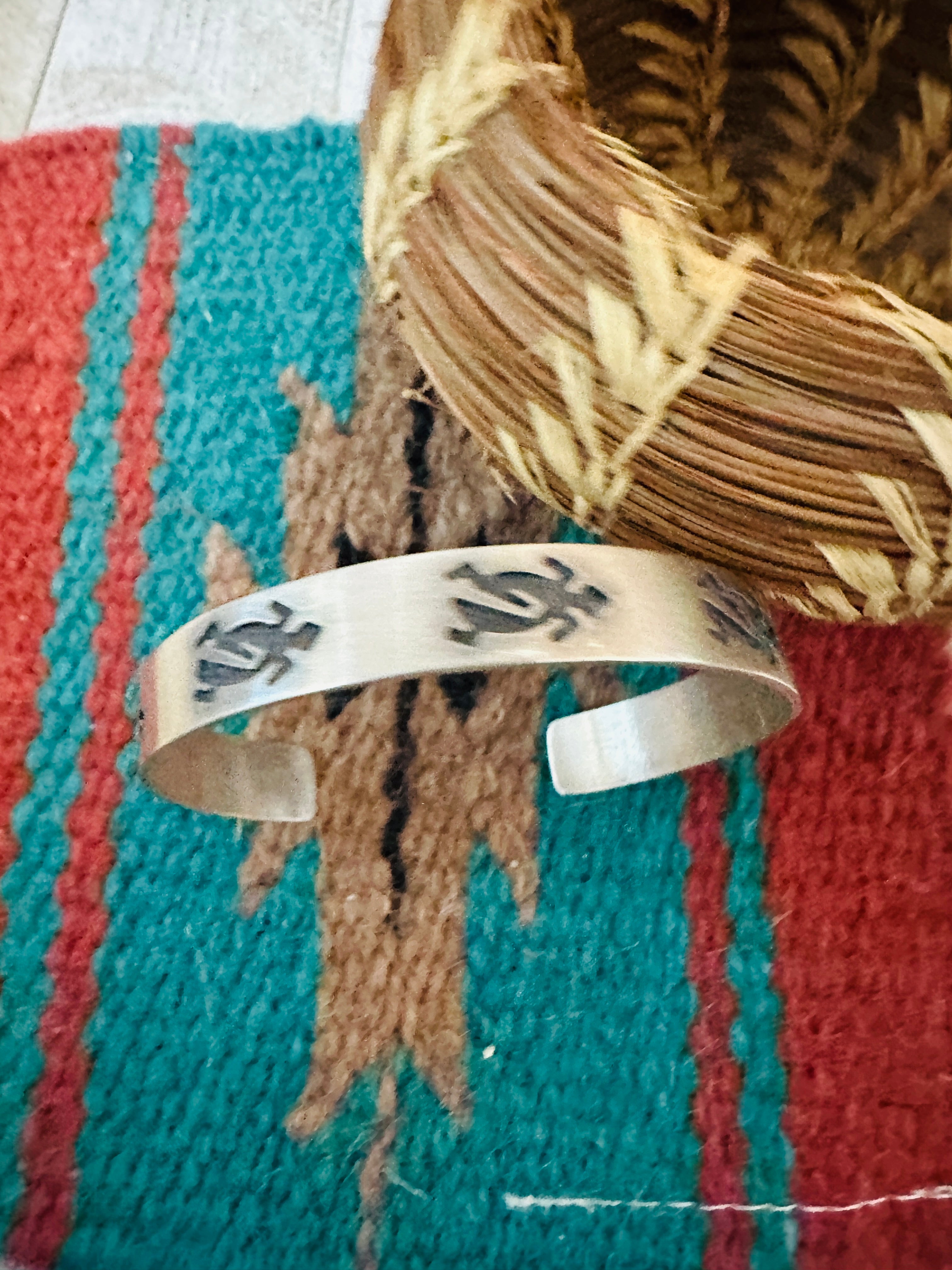 Handcrafted Hand Stamped Sterling Silver Turtle Cuff Bracelet