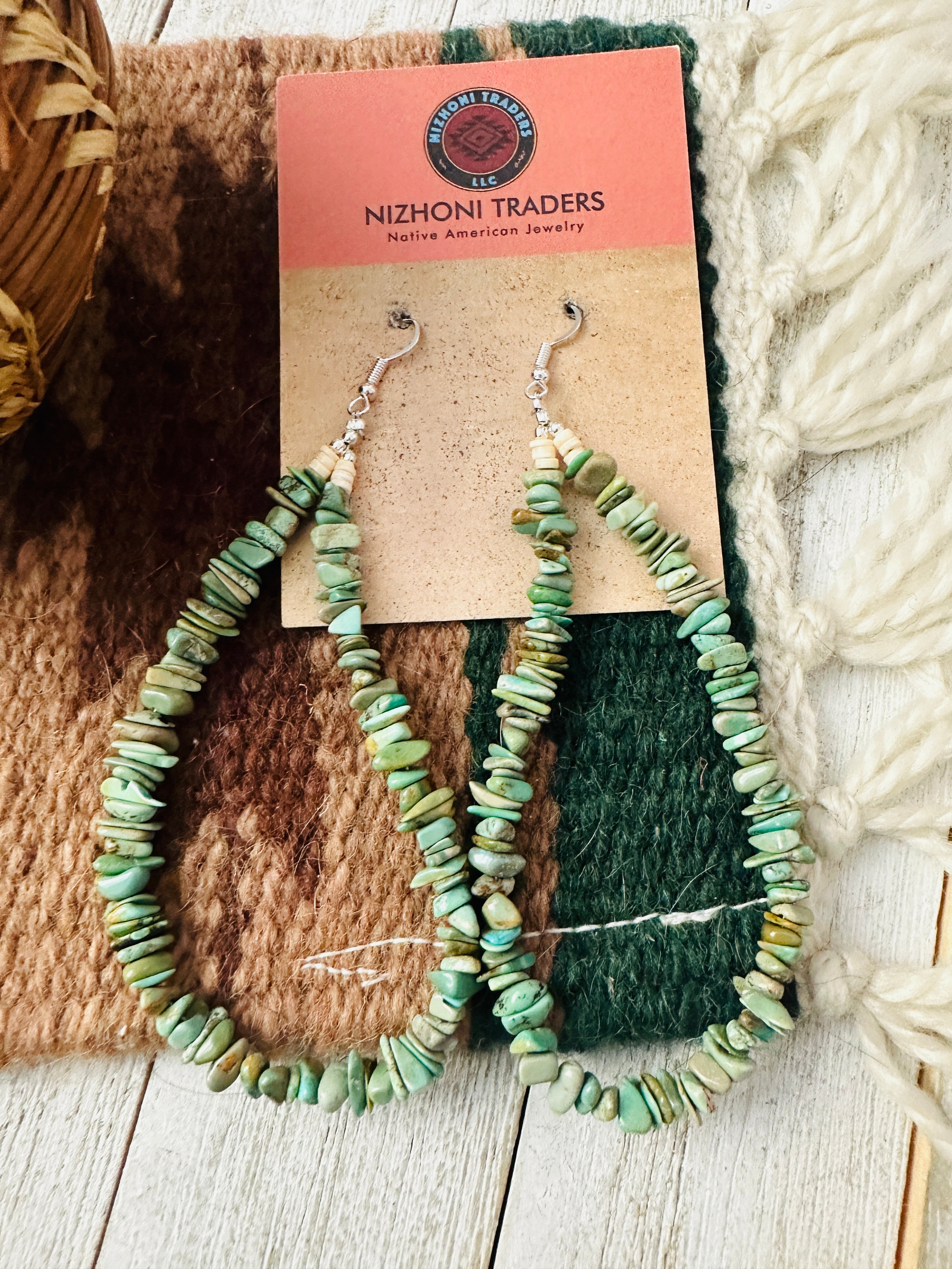 Handcrafted Turquoise Beaded Dangle Hoop Earrings