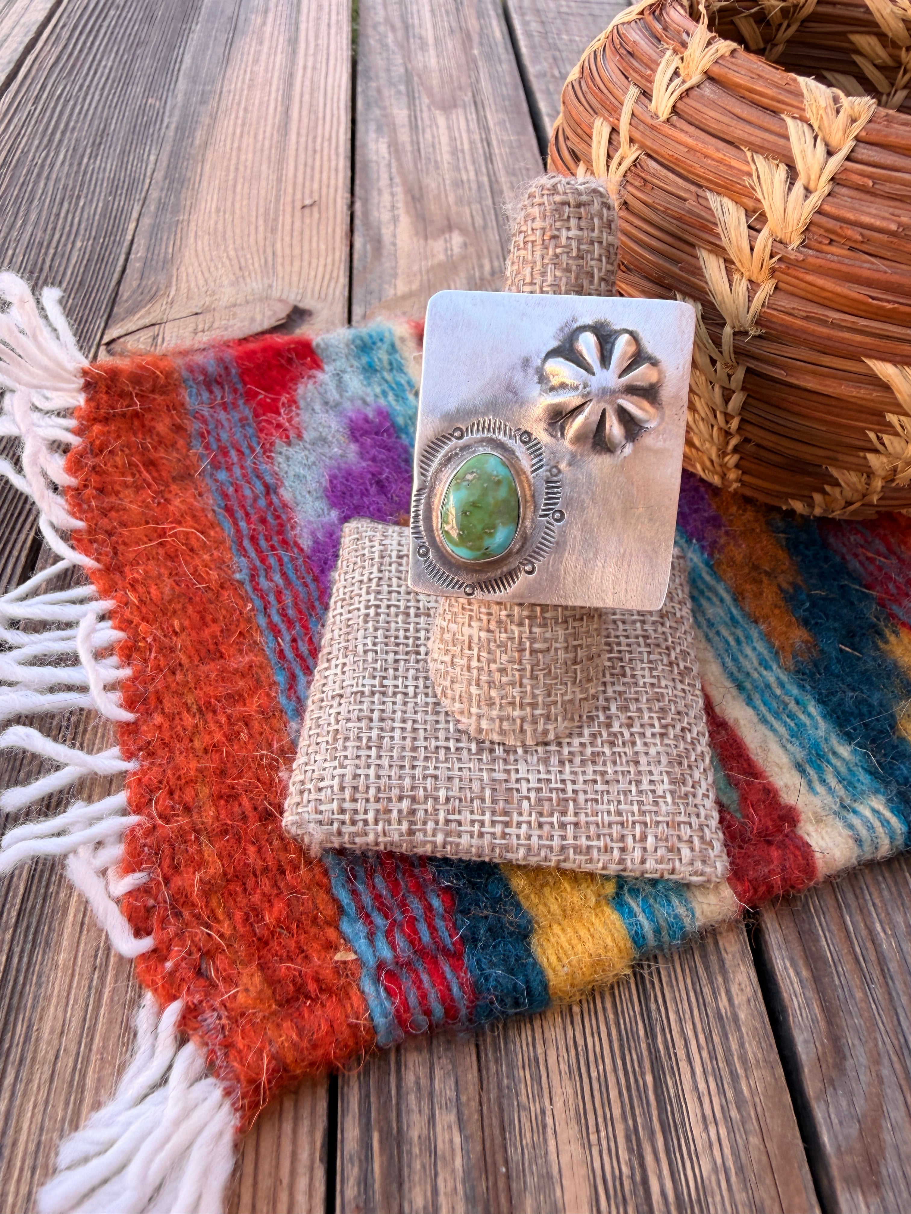 Handcrafted Sonoran Mountain Turquoise & Sterling Silver Adjustable Ring