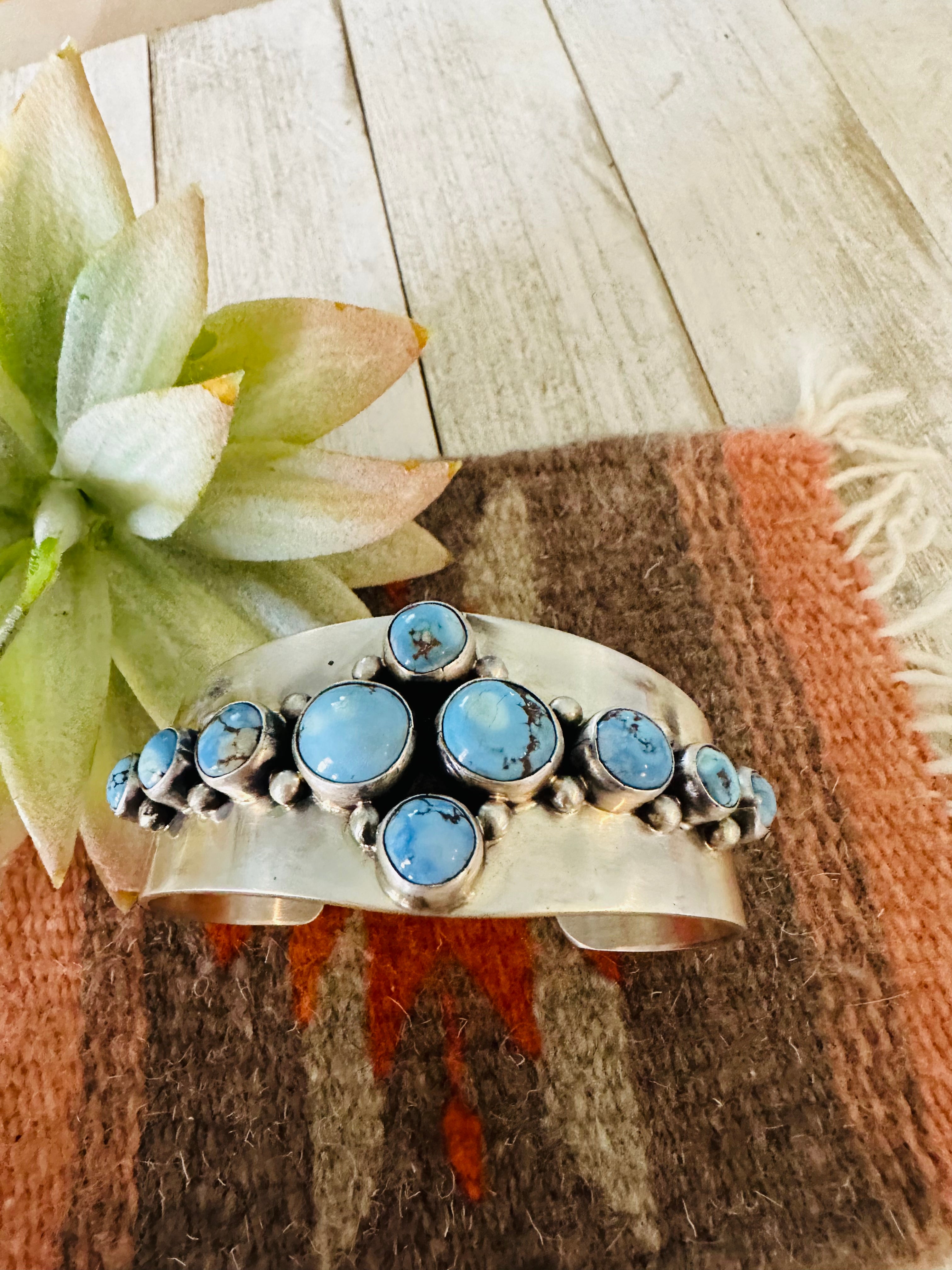 Handcrafted Golden Hills Turquoise & Sterling Silver Cuff Bracelet /