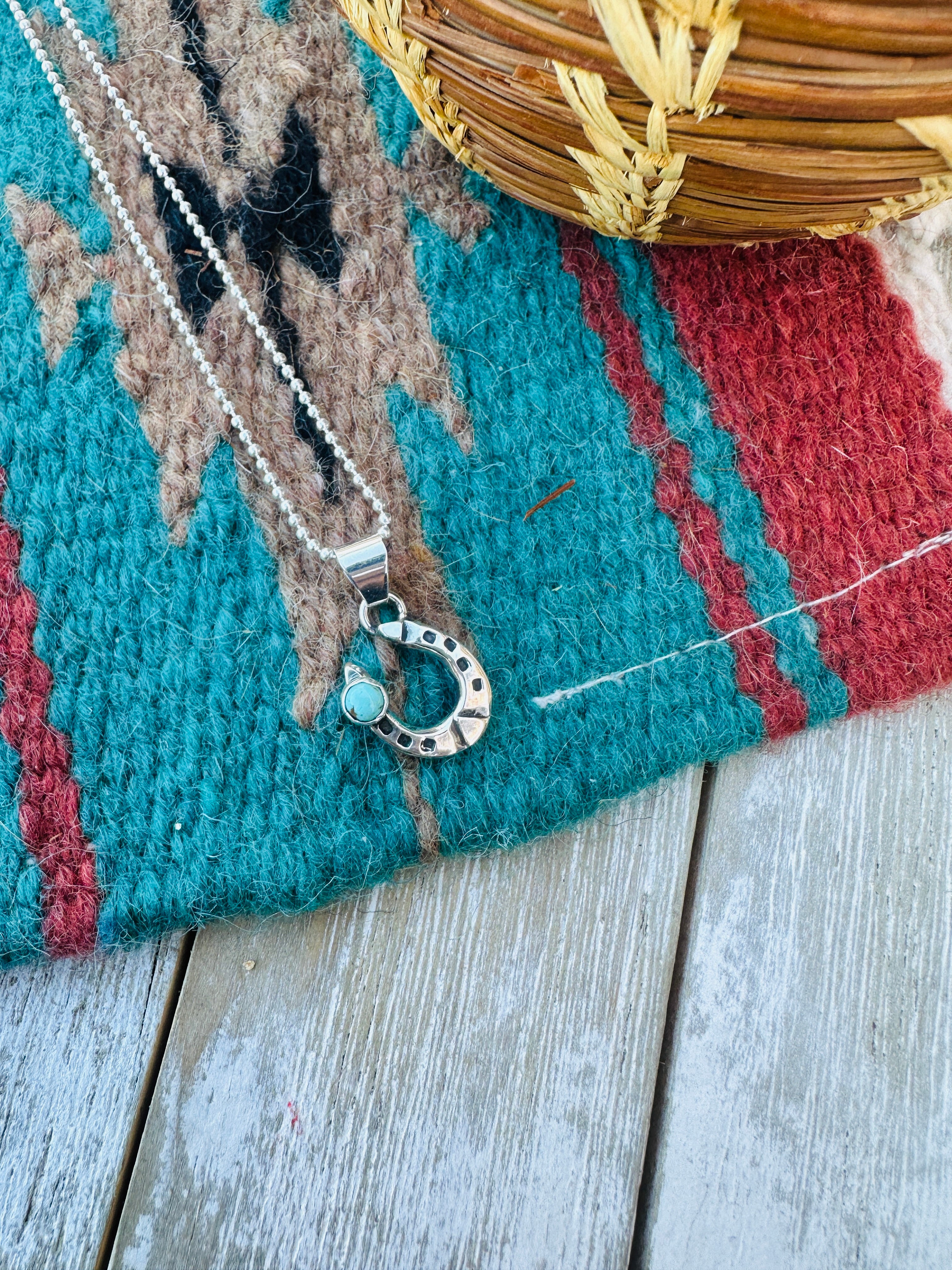 Handcrafted Sterling Silver and Turquoise Horseshoe Mini Pendant