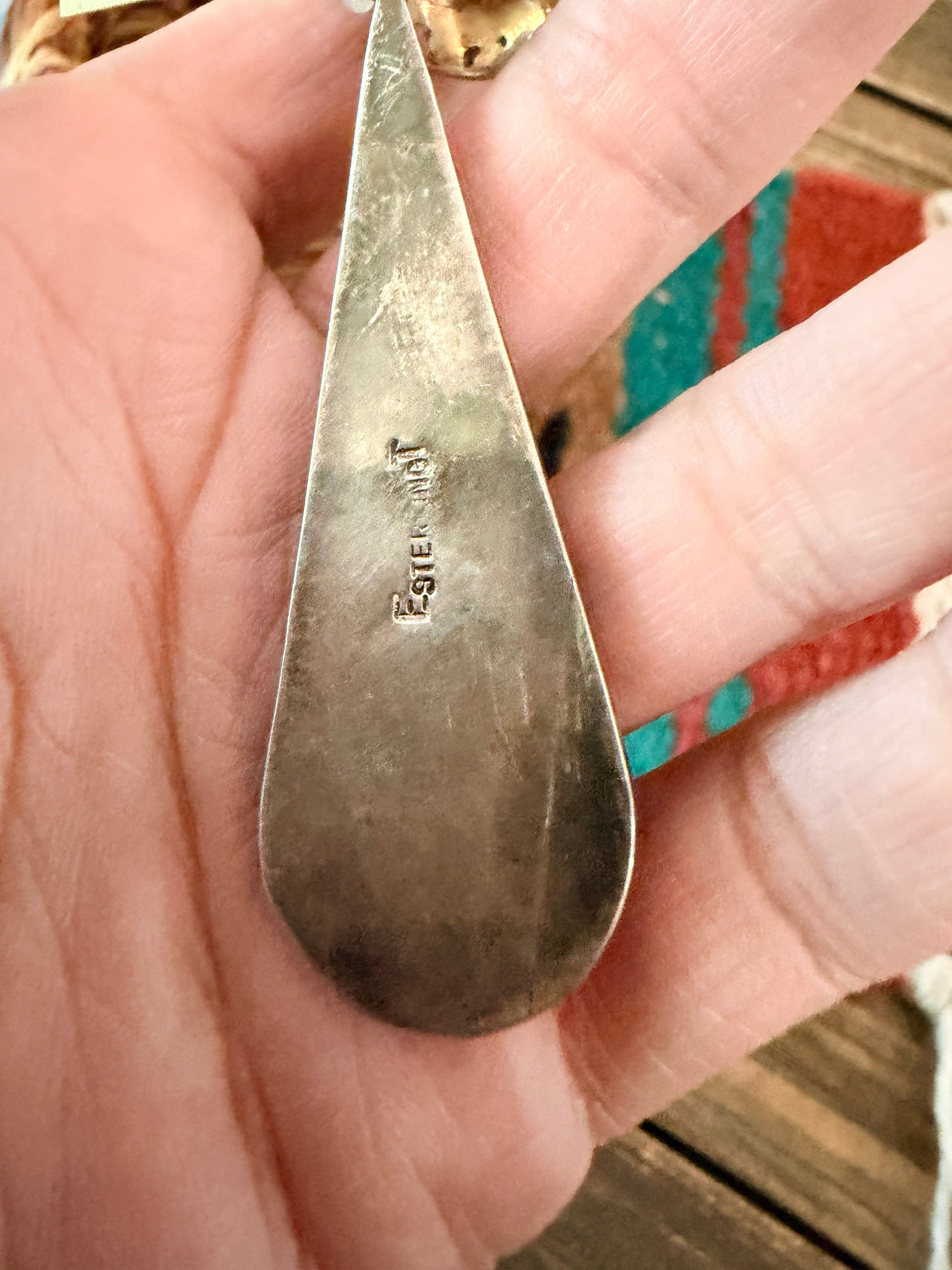 Old Pawn Handcrafted Multi Stone & Sterling Silver Inlay Teardrop Pendant