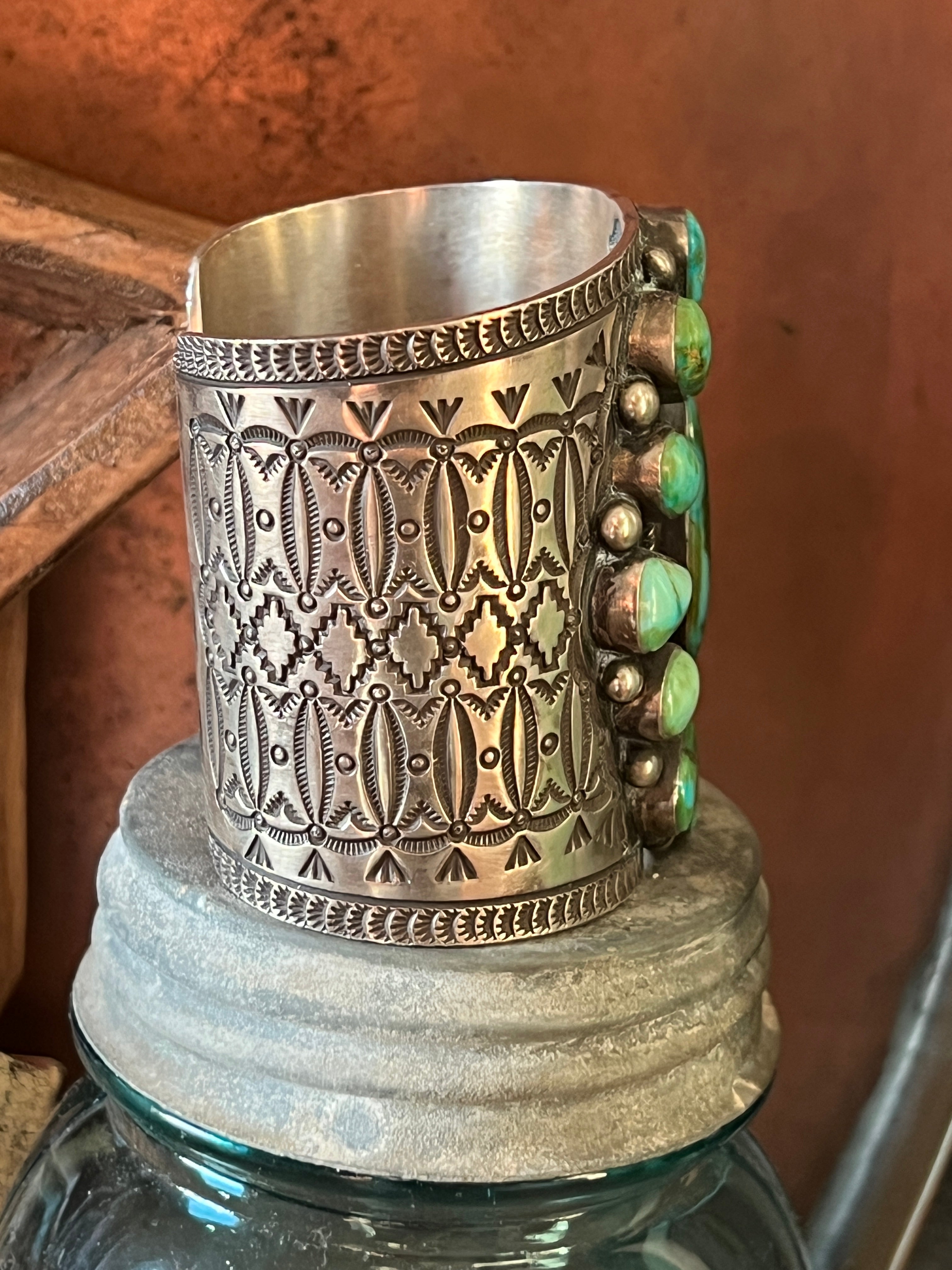 Handcrafted Hefty Sterling Silver and Sonoran Turquoise Cuff Bracelet by Herman Smith /