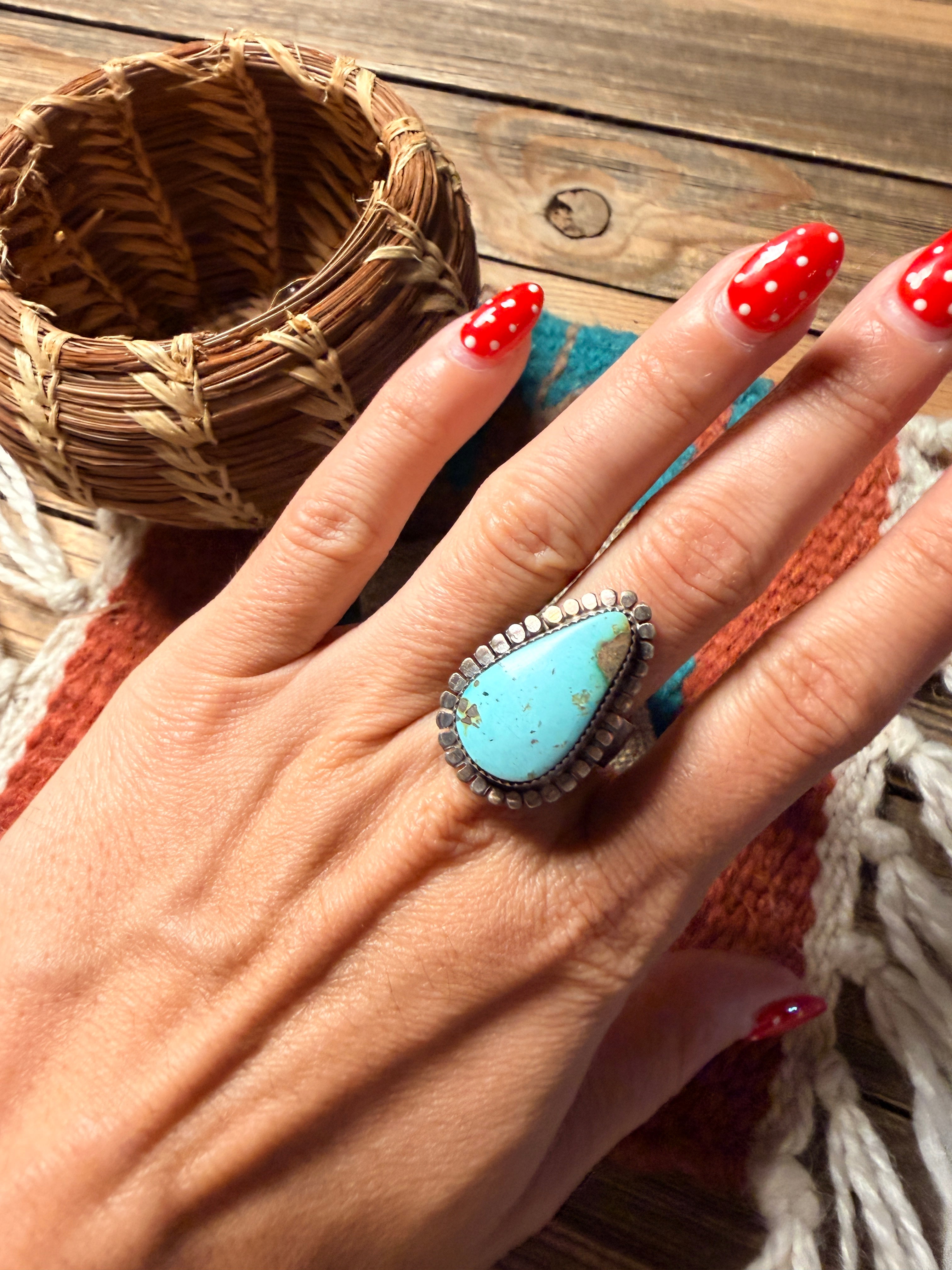 Handcrafted Turquoise & Sterling Silver Adjustable Ring by Tillie Jon