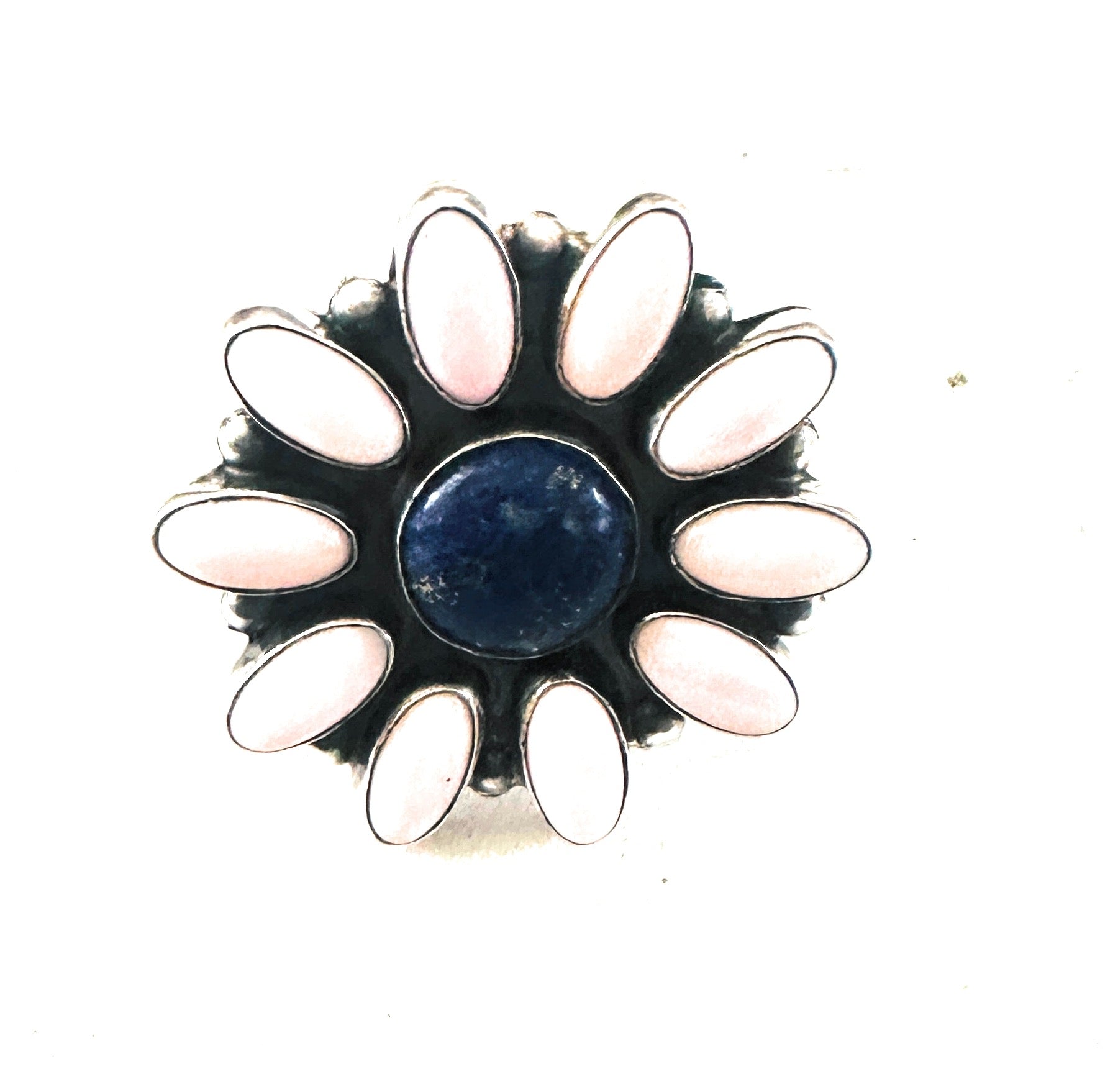 Handcrafted Sterling Silver, Queen Pink Conch Shell & Lapis Cluster Ring