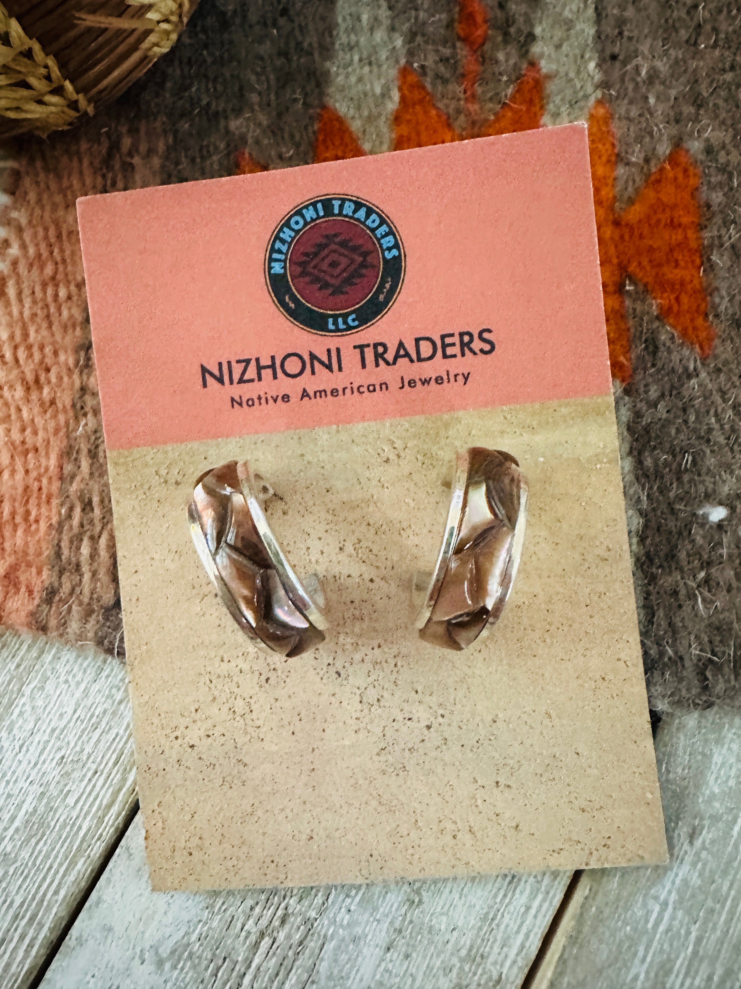 Handcrafted Mother of Pearl & Sterling Silver Hoop Earrings