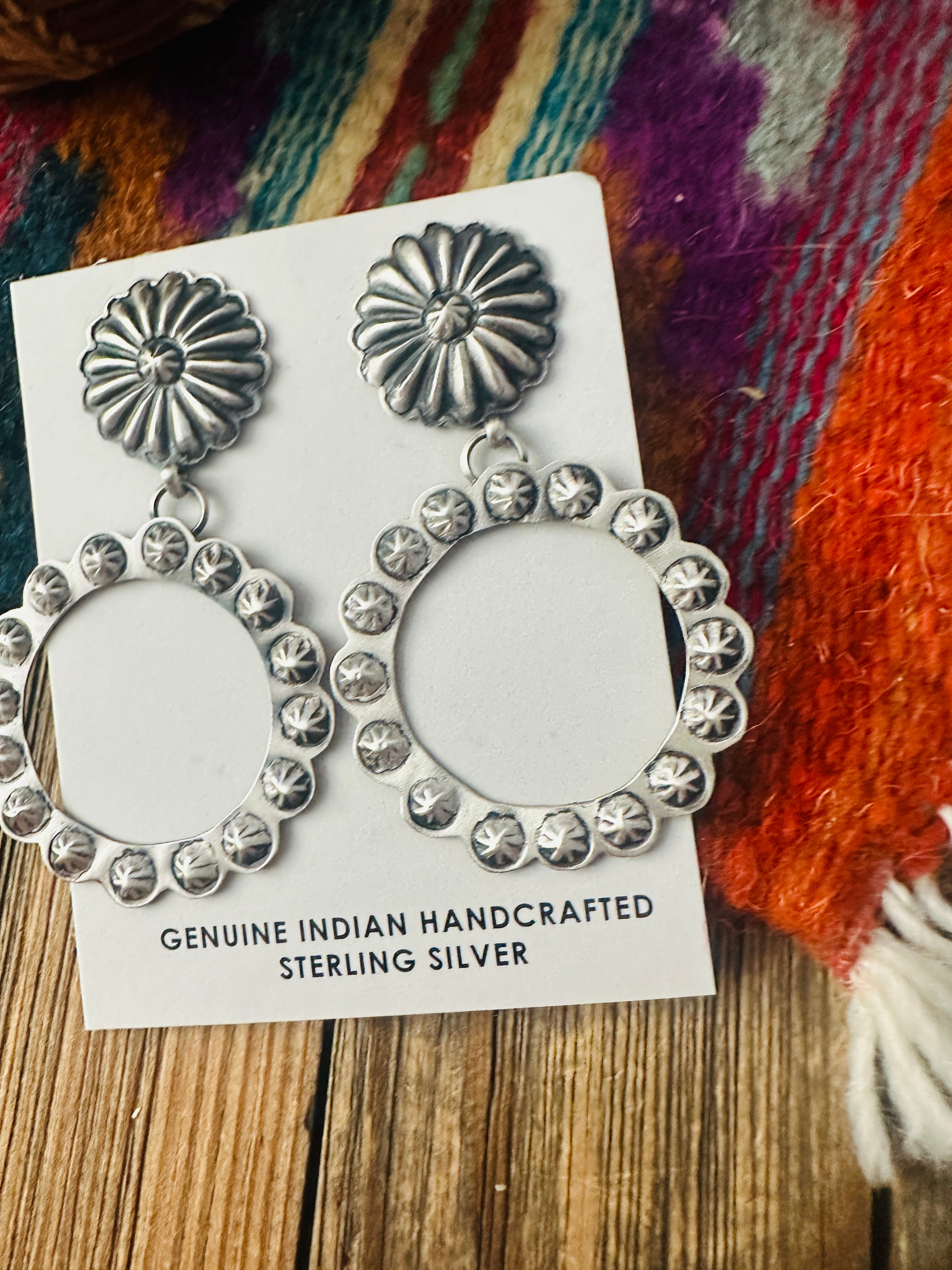 Handcrafted Sterling Silver Concho Dangle Earrings by Eugene Charley