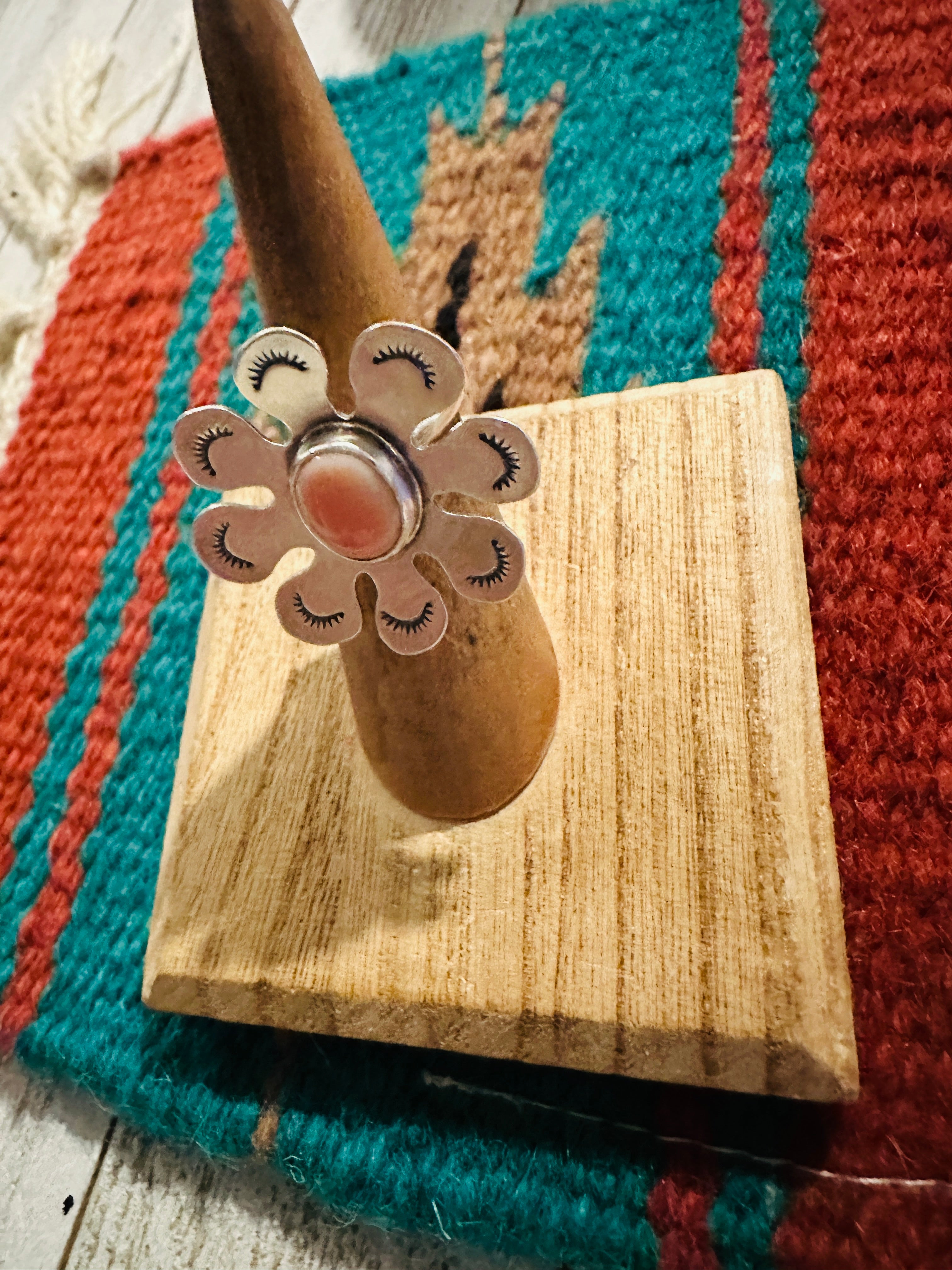 Handcrafted Sterling Silver & Queen Pink Conch Shell Adjustable Flower Ring