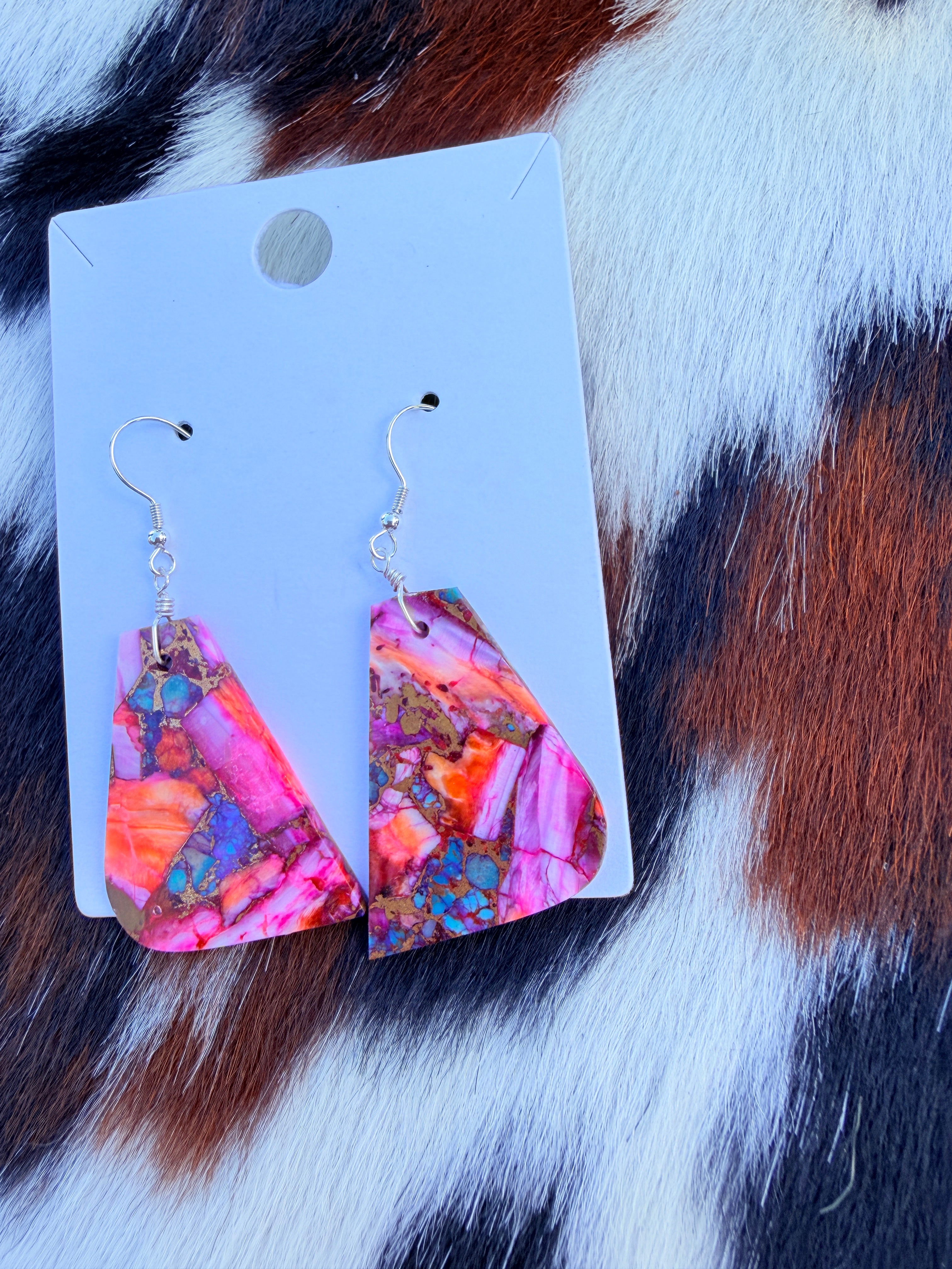 Handcrafted Sterling Silver & Pink Dream Mojave Slab Dangle Earrings