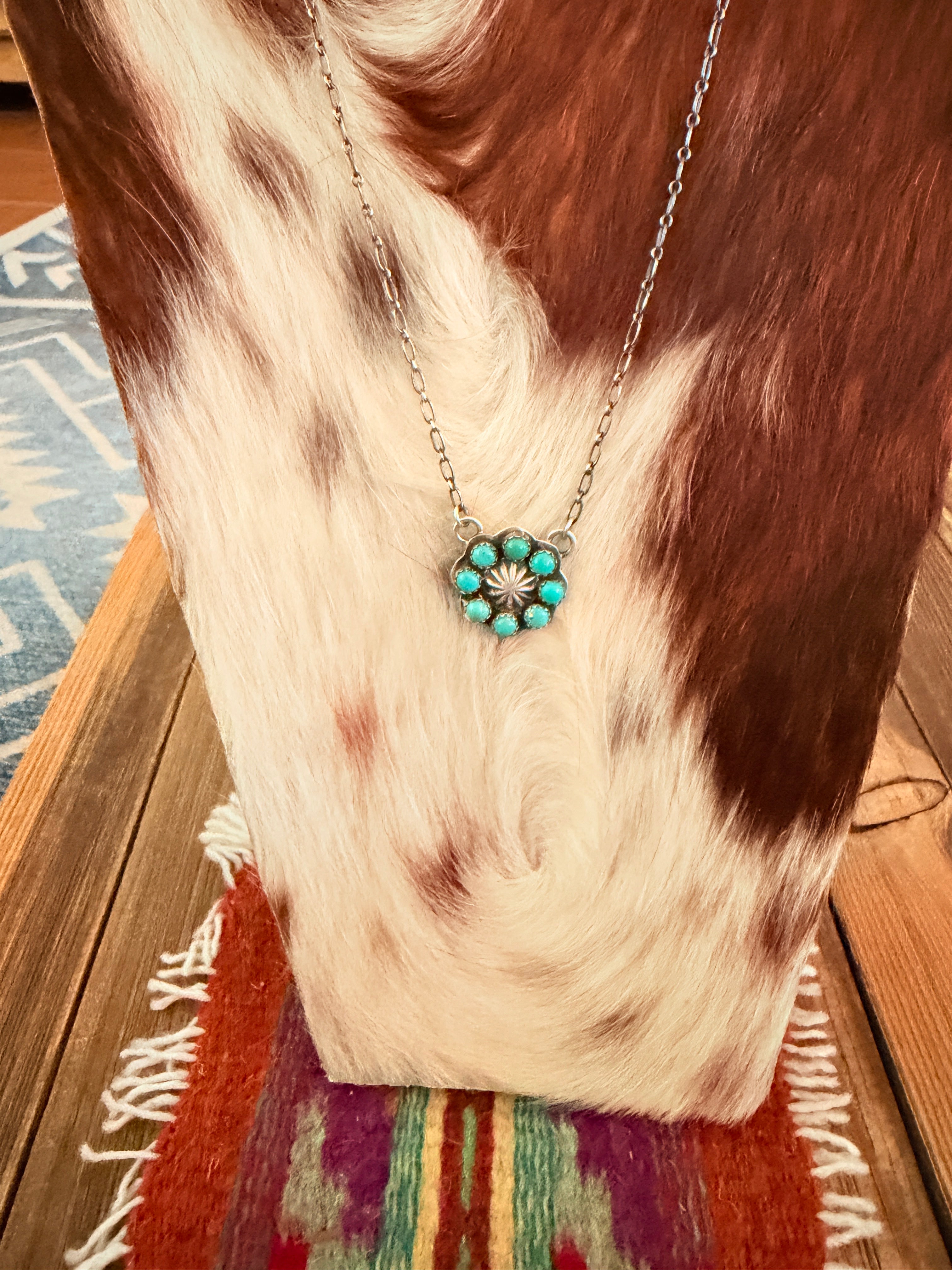 Handcrafted Turquoise & Sterling Silver Cluster Necklace by Marcella James