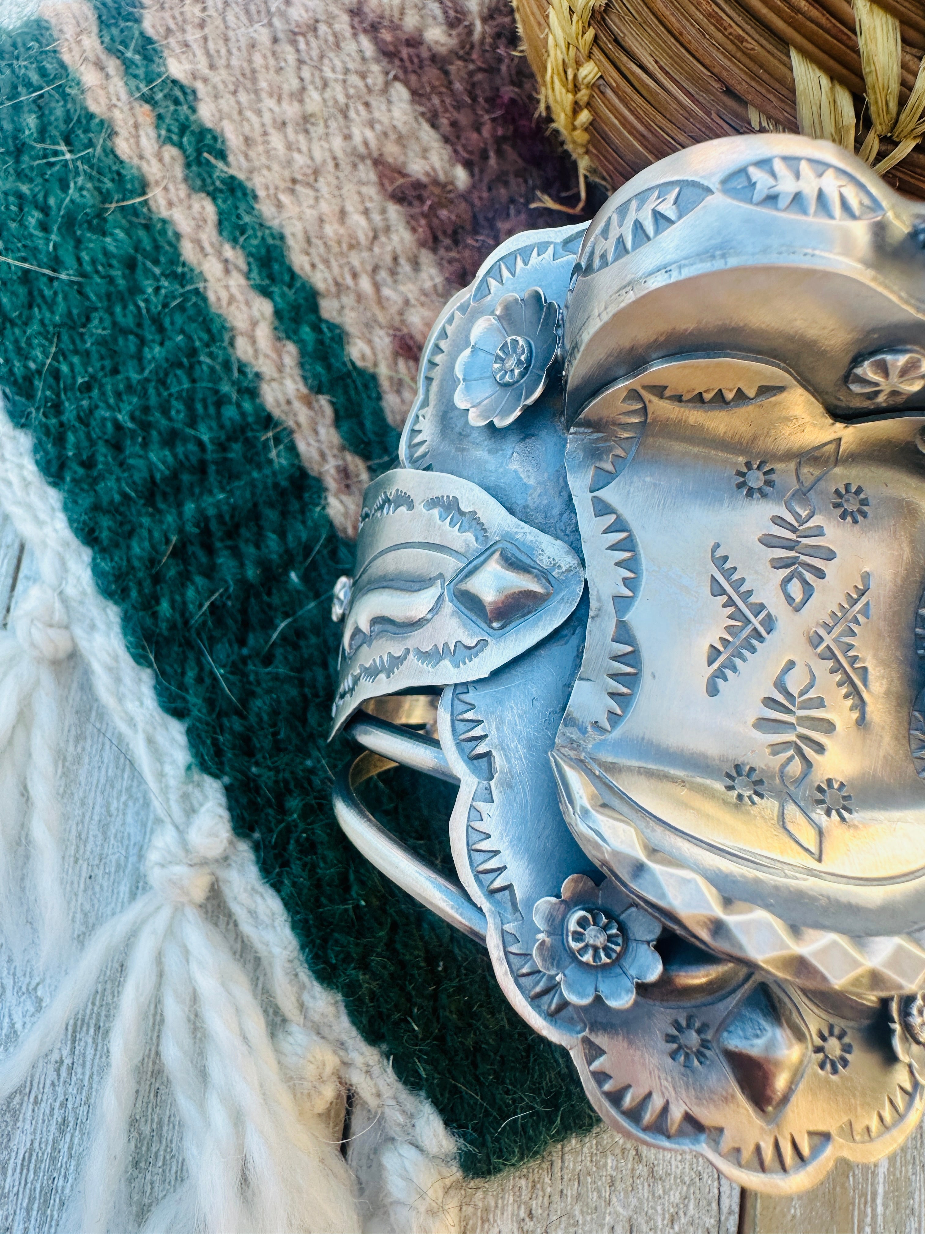 Handcrafted Sterling Silver Saddle Cuff Bracelet by Tim Yazzie