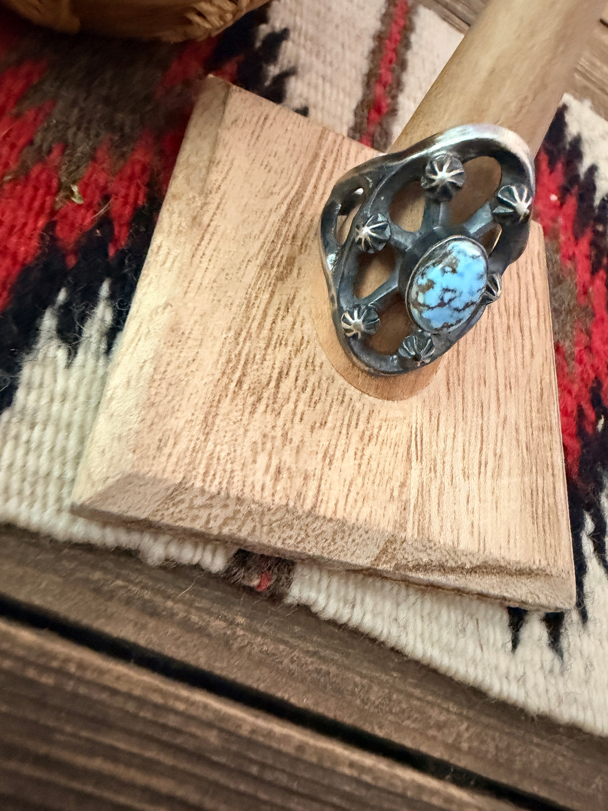 Handcrafted Golden Hills Turquoise and Sterling Silver Ring size 11.5 by Chimney Butte