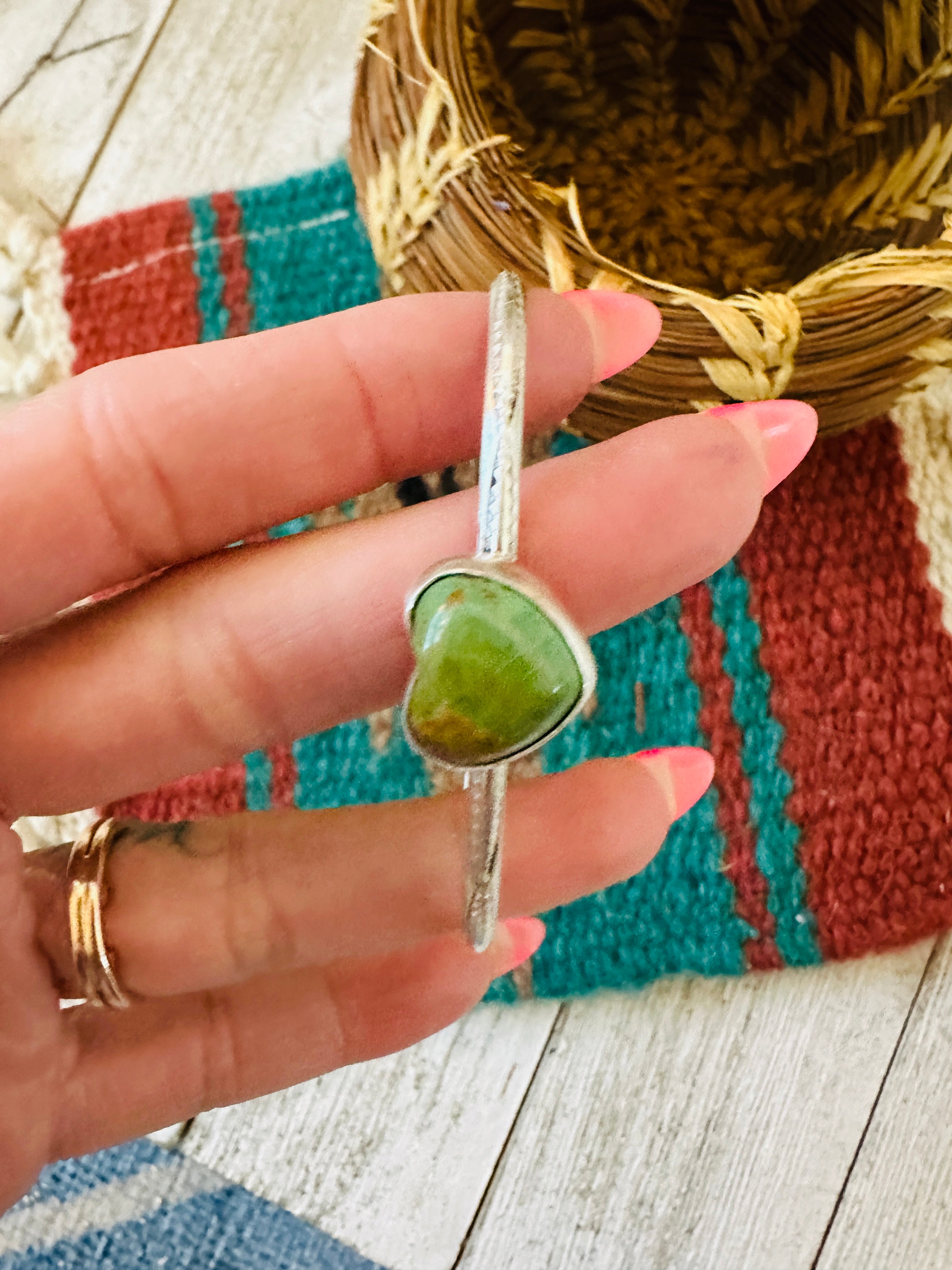 Handcrafted Turquoise & Sterling Silver Heart Cuff Bracelet