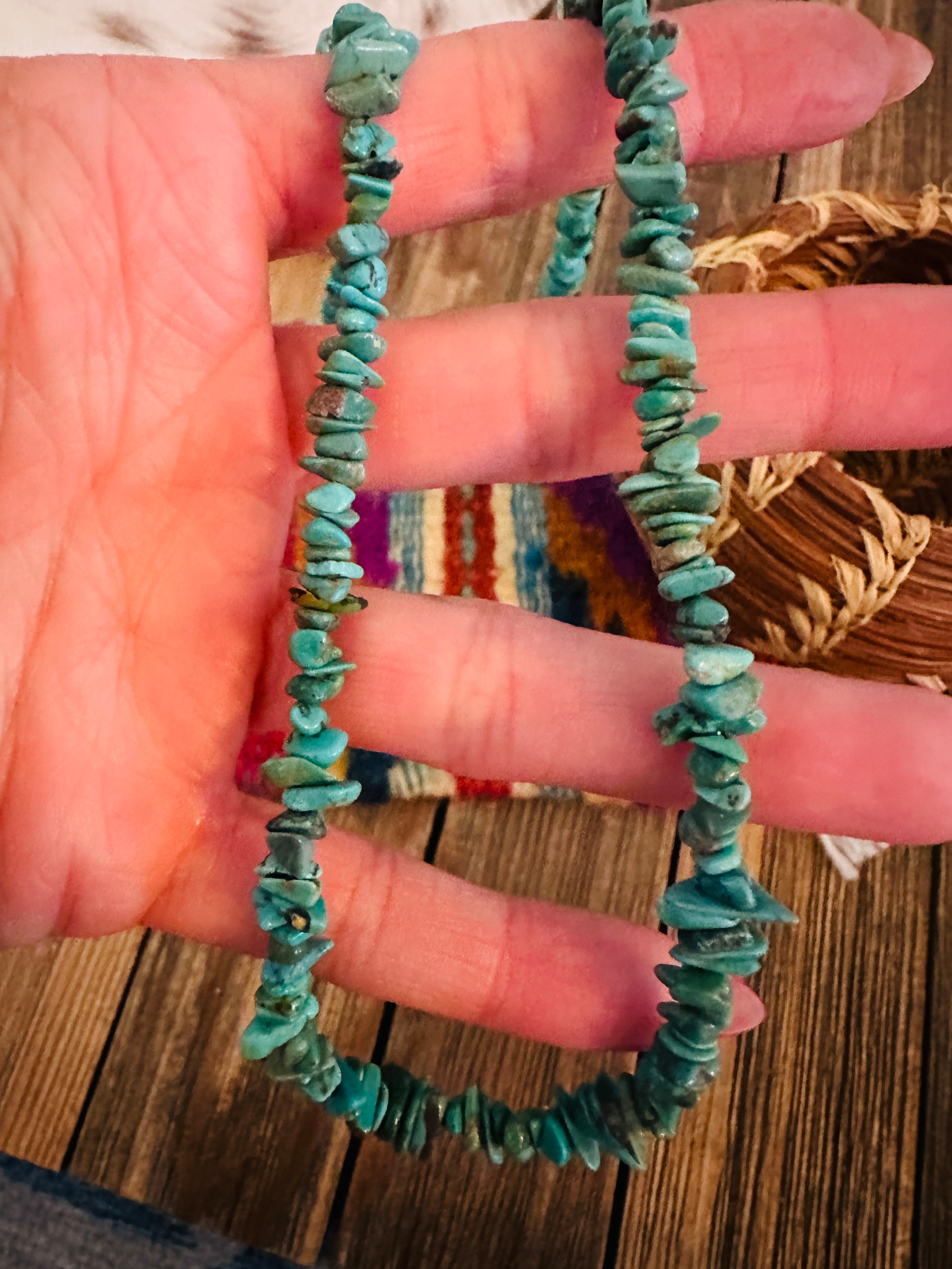 Handcrafted Turquoise & Sterling Silver 18” Beaded Necklace