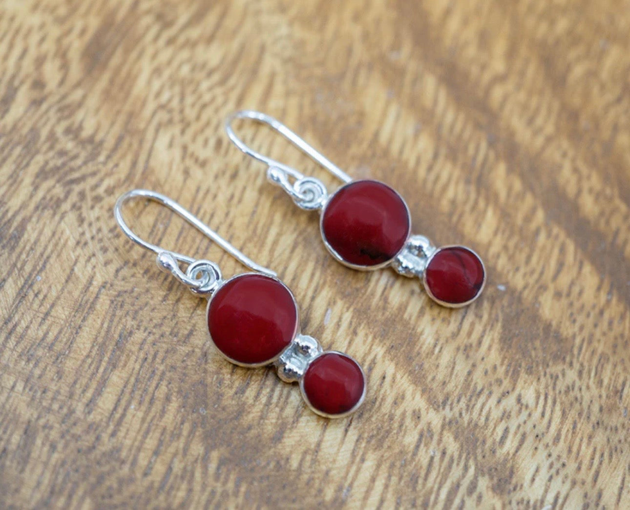 Double Red Jasper Sterling Silver Earrings