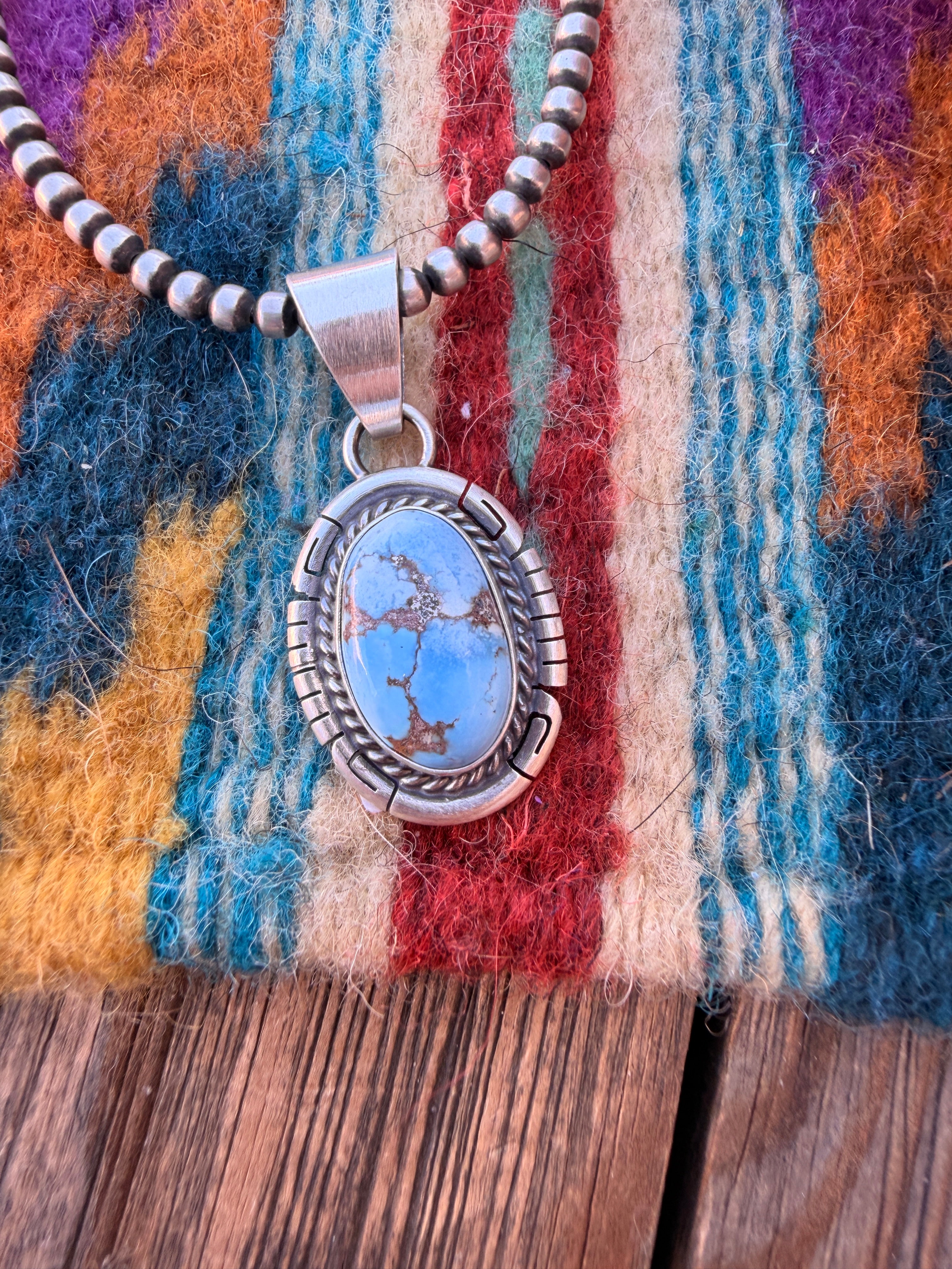 Handcrafted Sterling Silver & Golden Hills Turquoise Pendant by David Skeets
