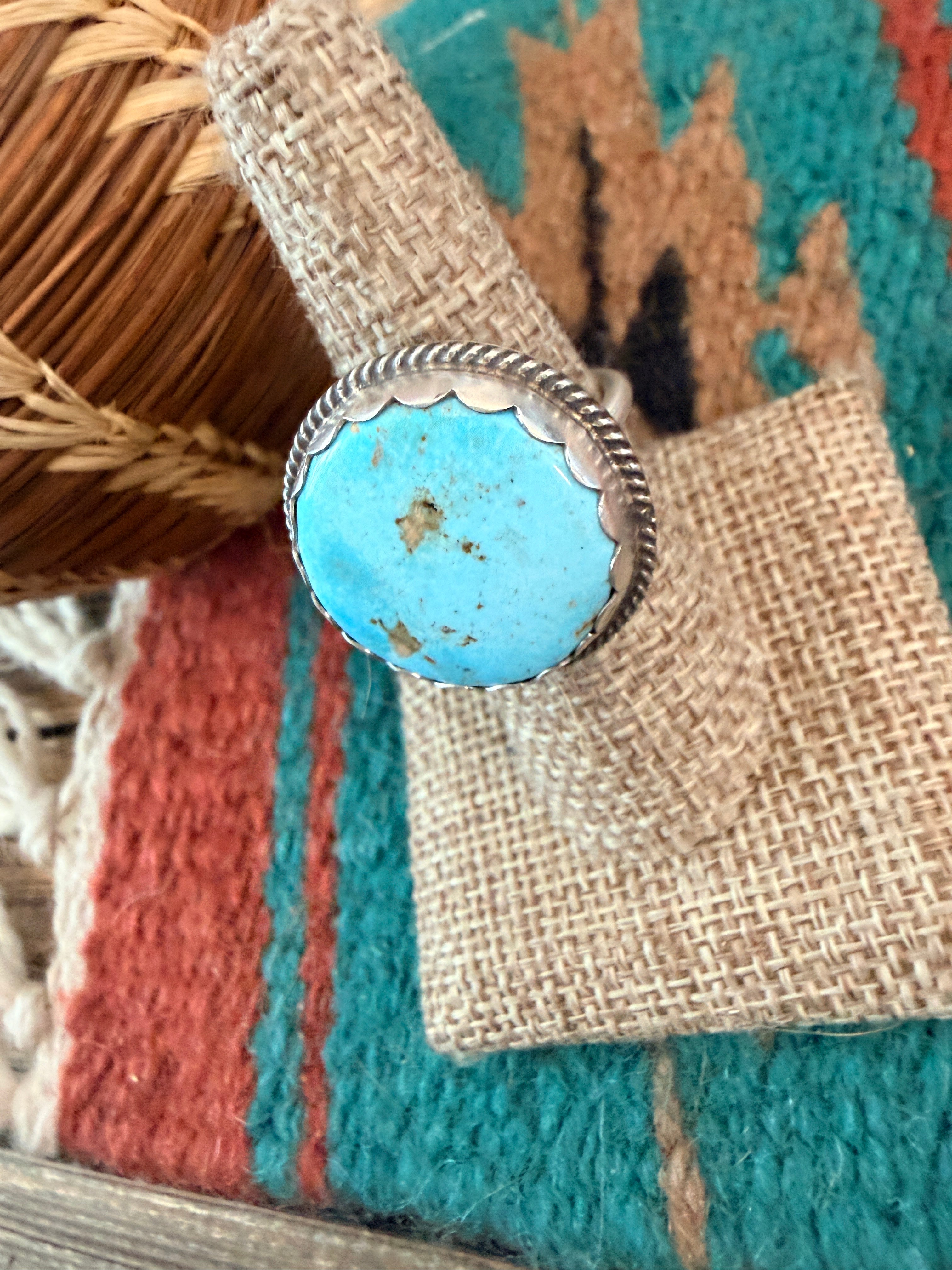 Handmade Sterling Silver & Blue Ridge Turquoise Adjustable Ring