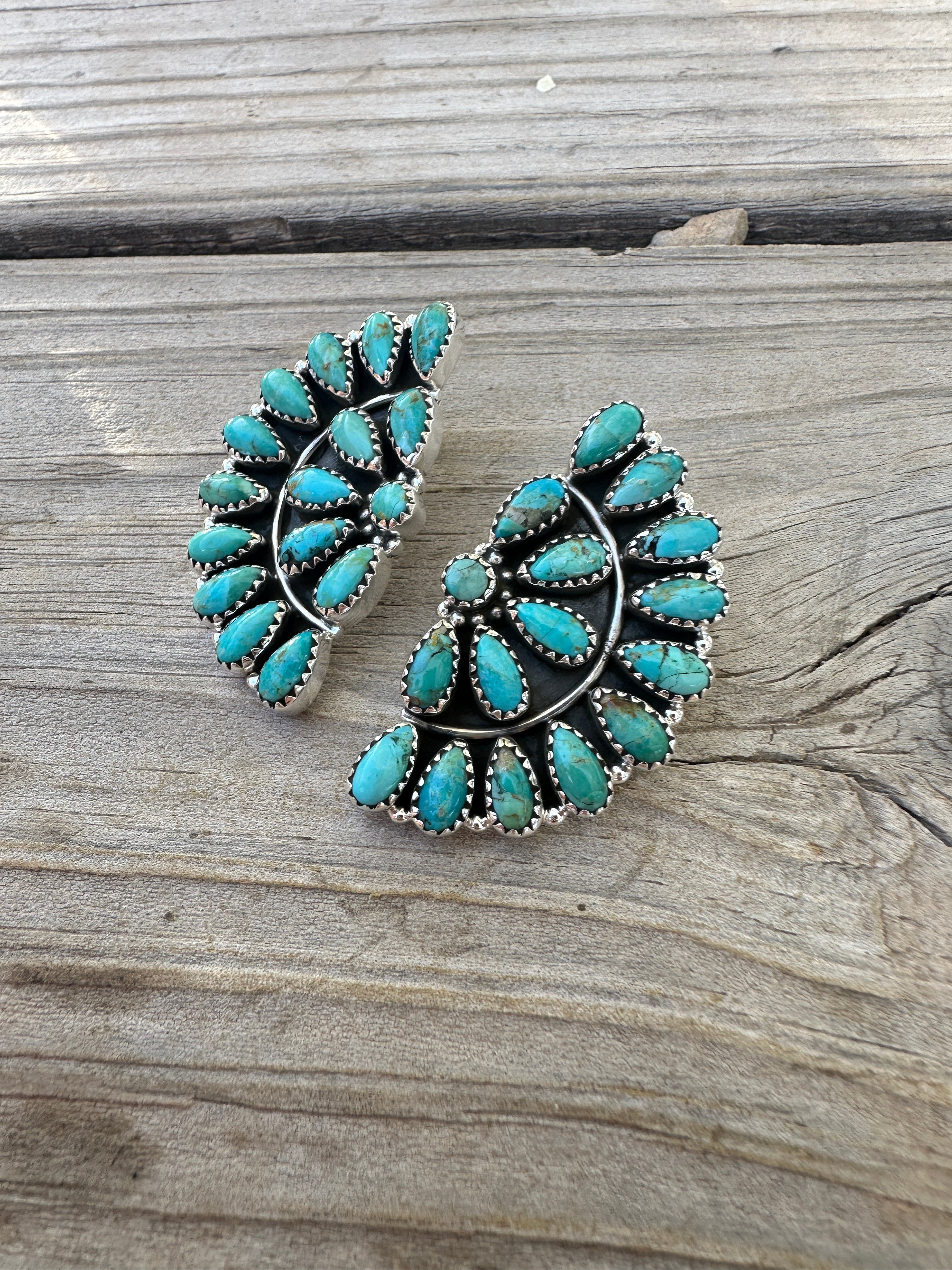 Handmade Sterling Silver Turquoise Crescent Post Earring