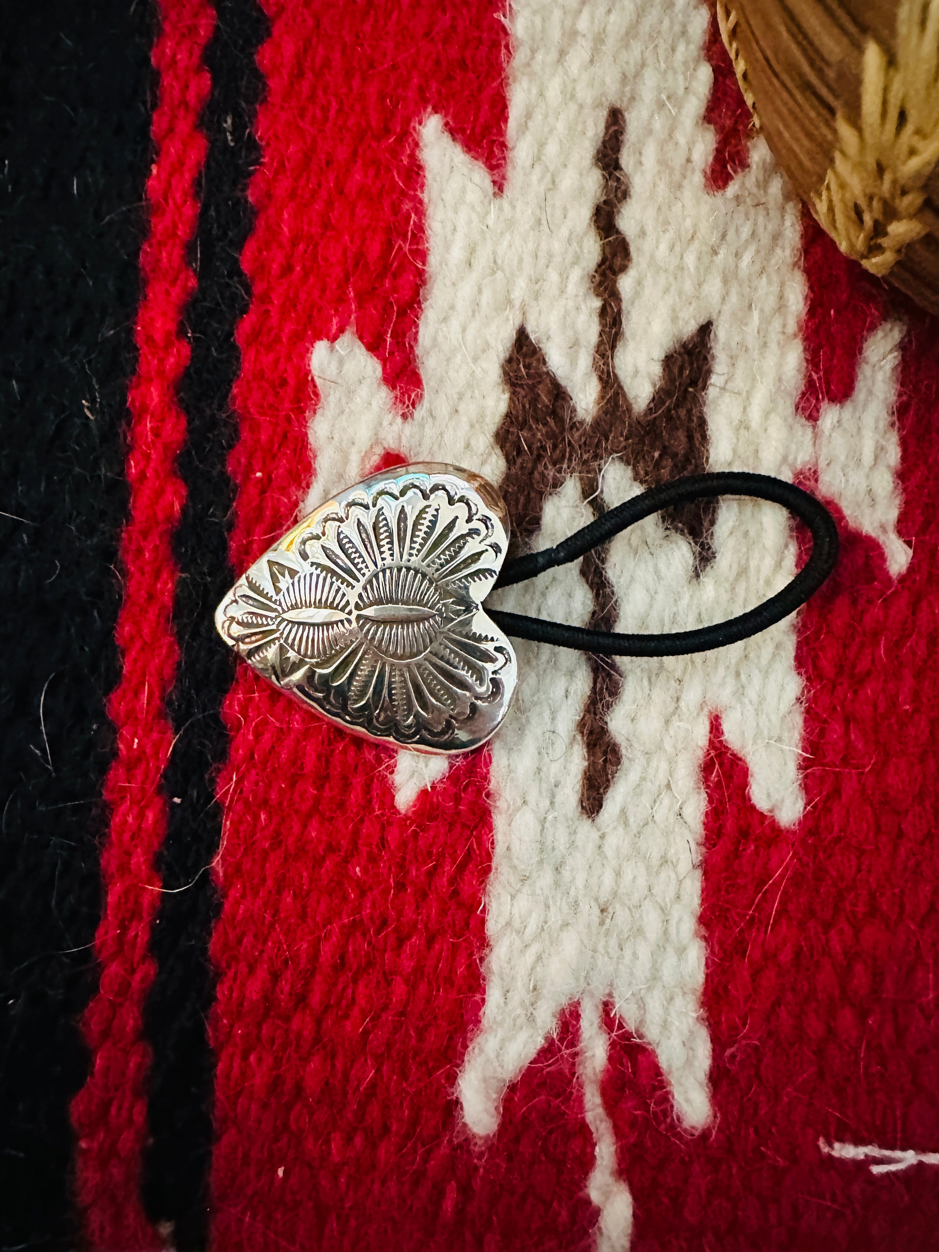 Handcrafted Hand Stamped Sterling Silver Heart Hair Tie