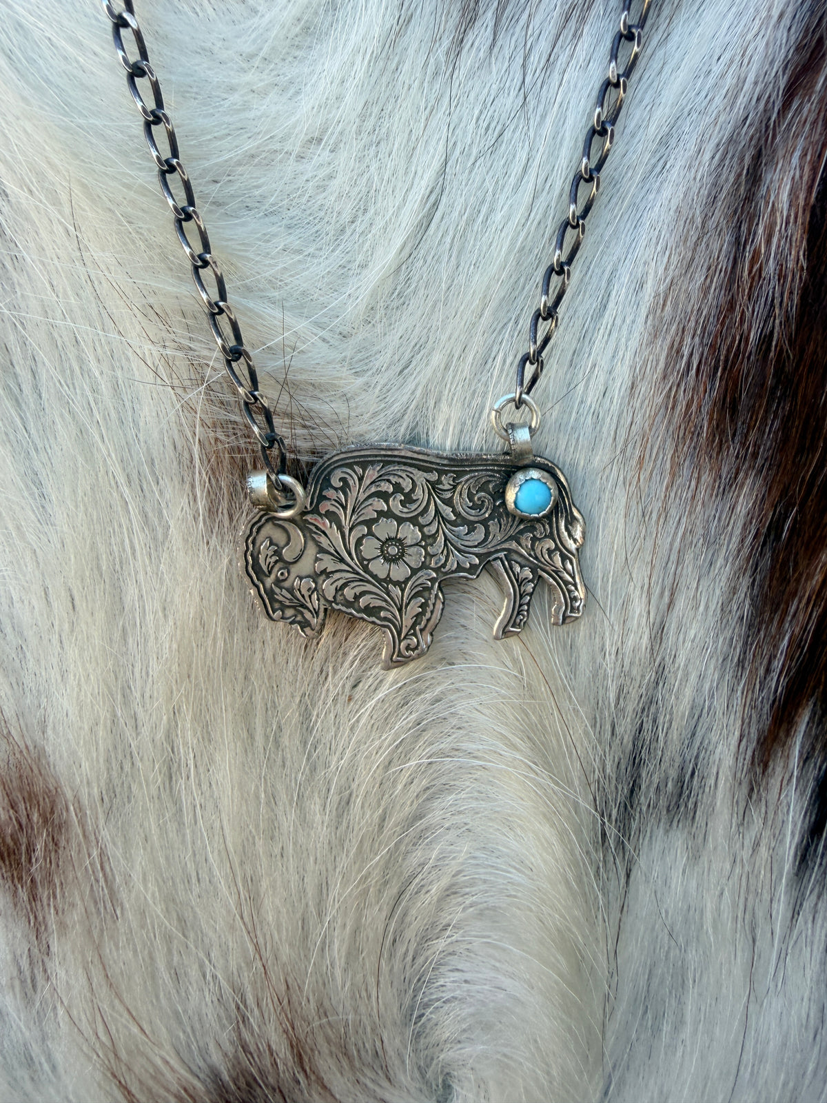 Handmade Sterling Silver & Turquoise Buffalo Necklace