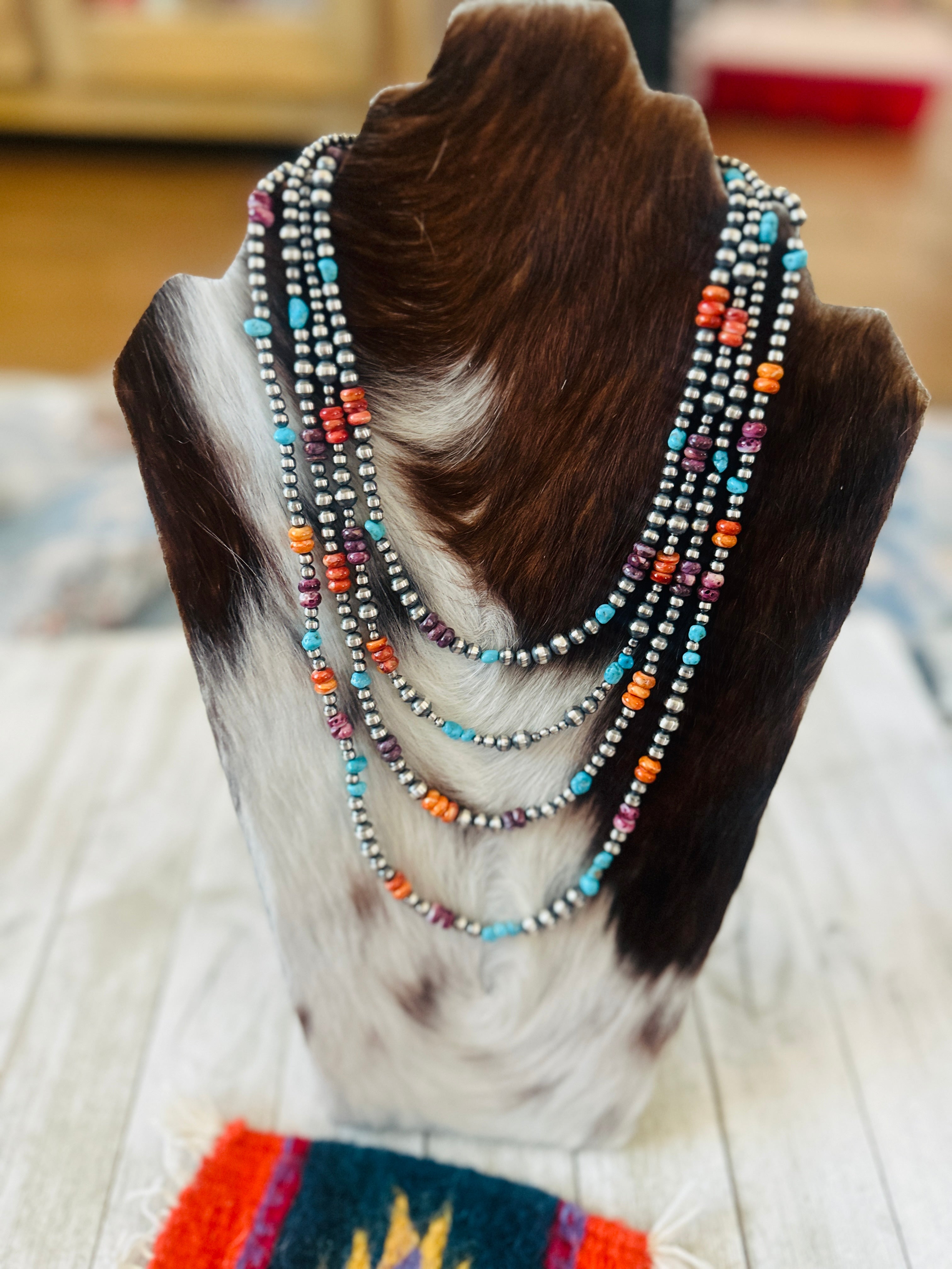 Handcrafted Sterling Silver, Spiny Oyster & Turquoise Beaded Necklace