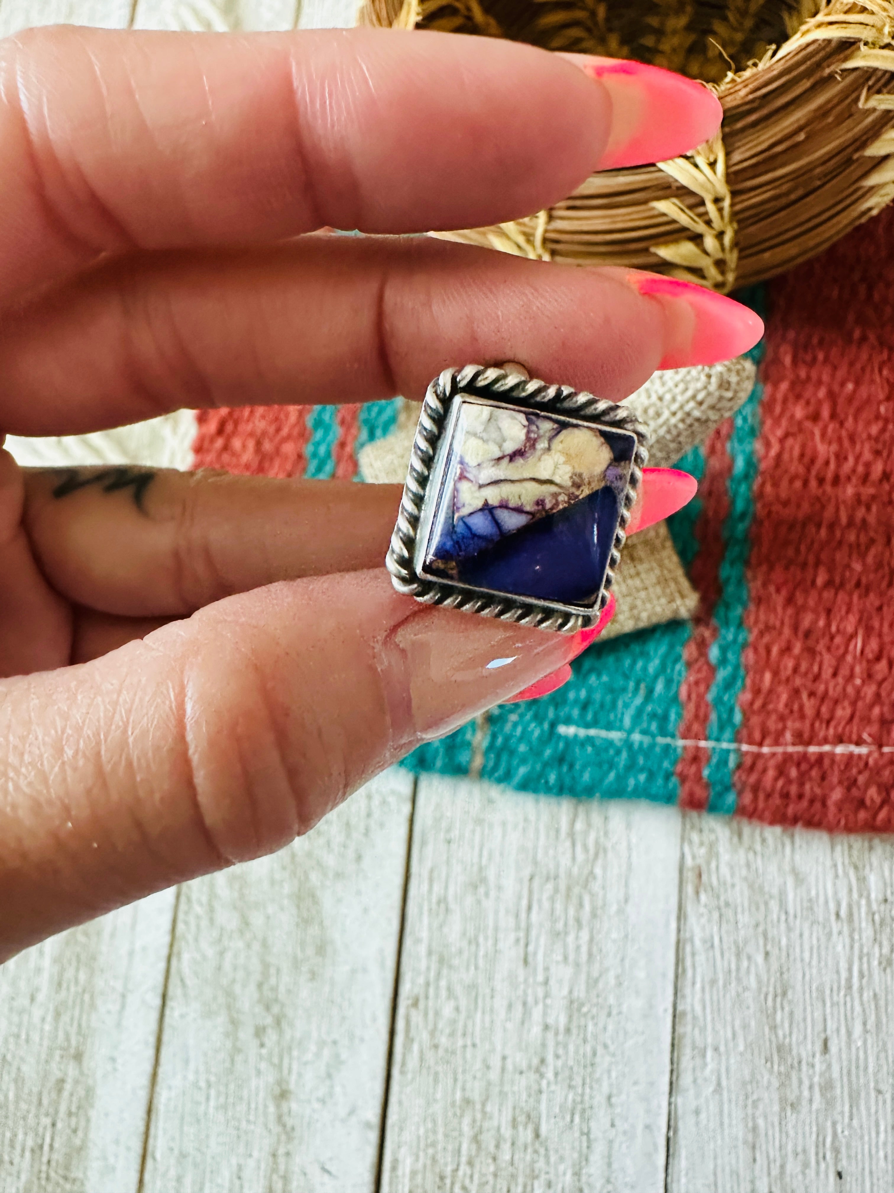 Handcrafted Sterling Silver & Purple Ice Rose Dahlia Adjustable Ring