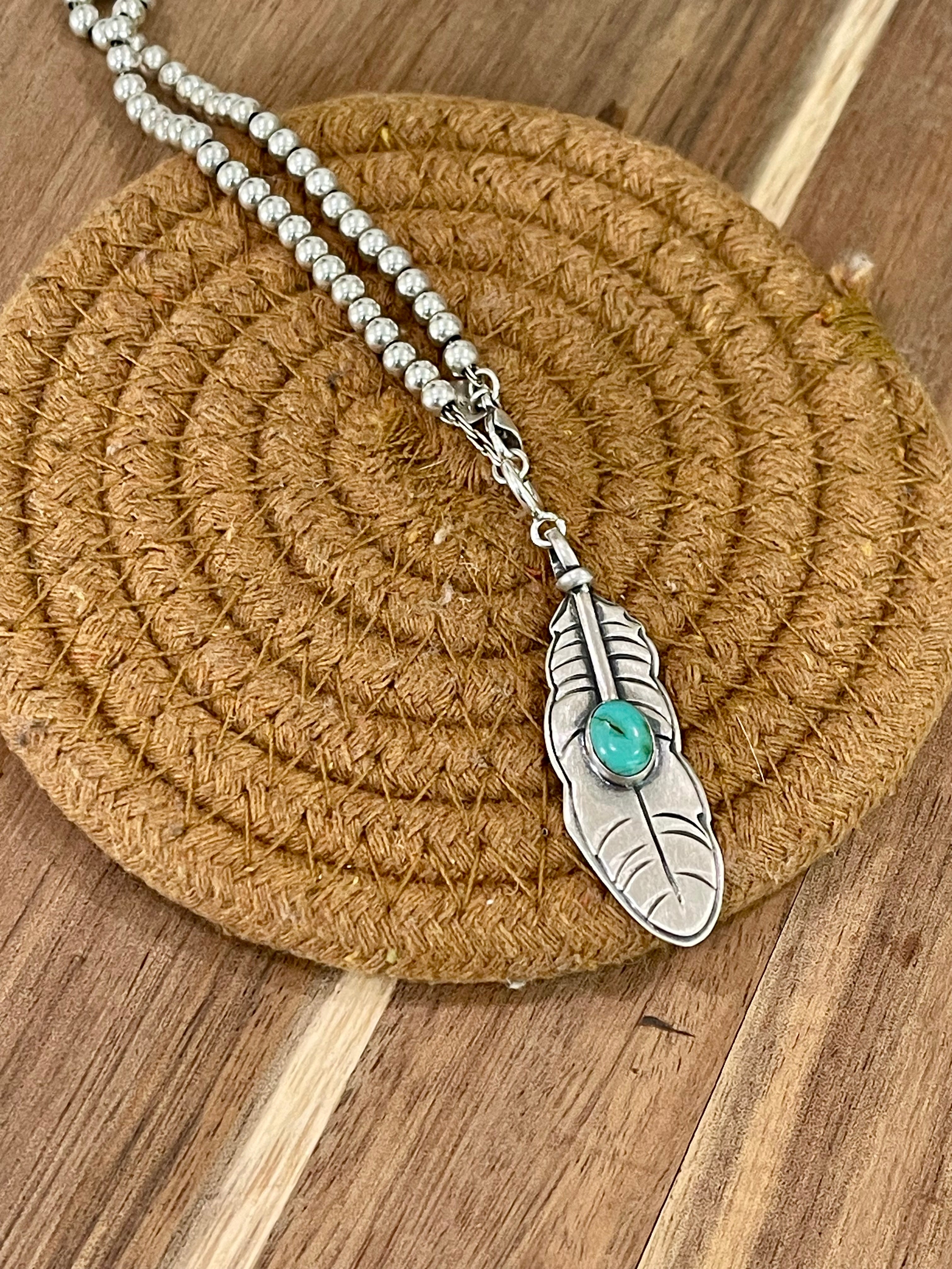 Handmade Sterling Silver & Turquoise Feather Charm