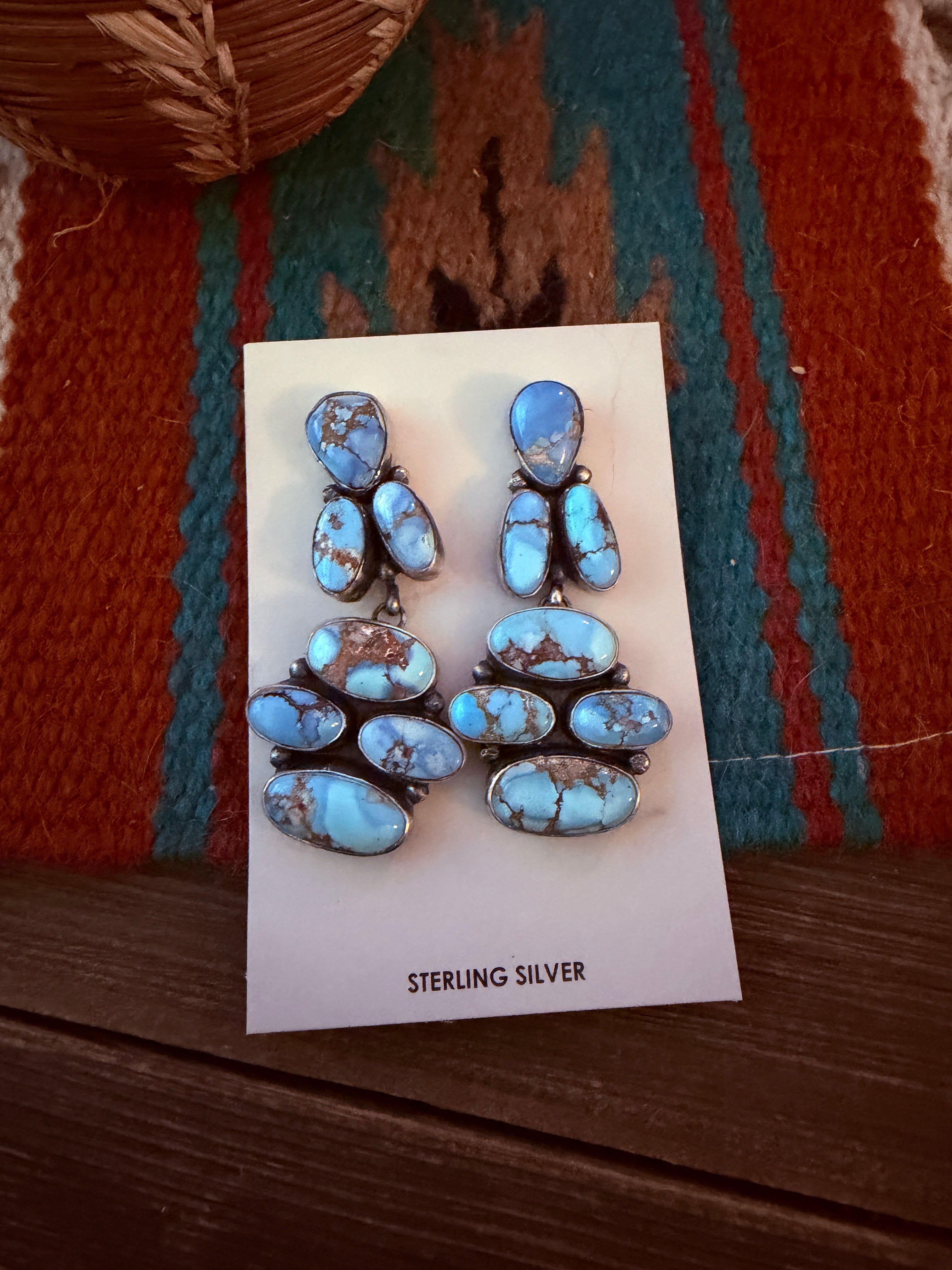 Handcrafted Golden Hills Turquoise & Sterling Silver Cluster Dangle Earrings by Jameson Garcia
